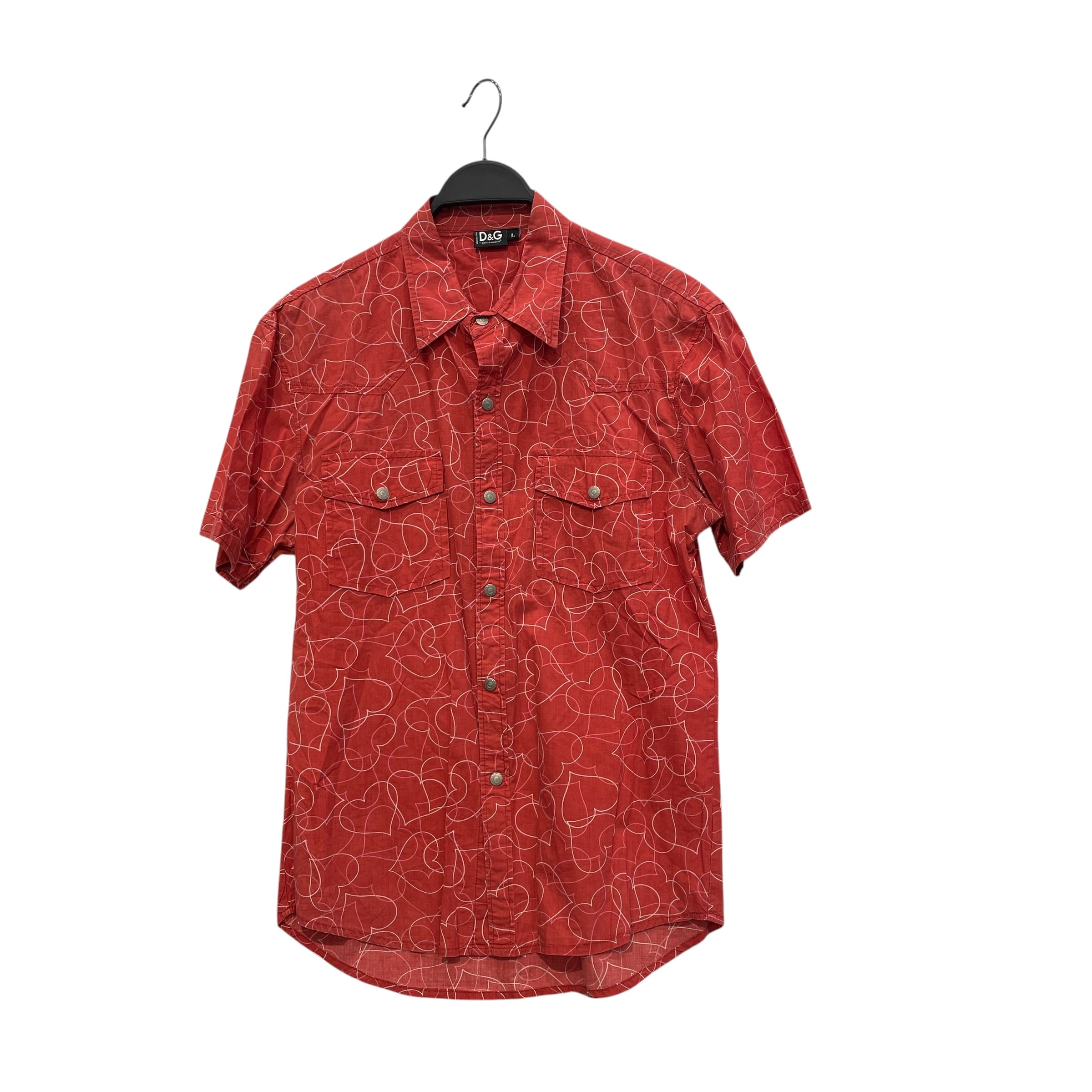 D&G/Polo Shirt/L/Cotton/RED/All Over Print/ALL OVER HEARTS/SNAP BUTTON view 1