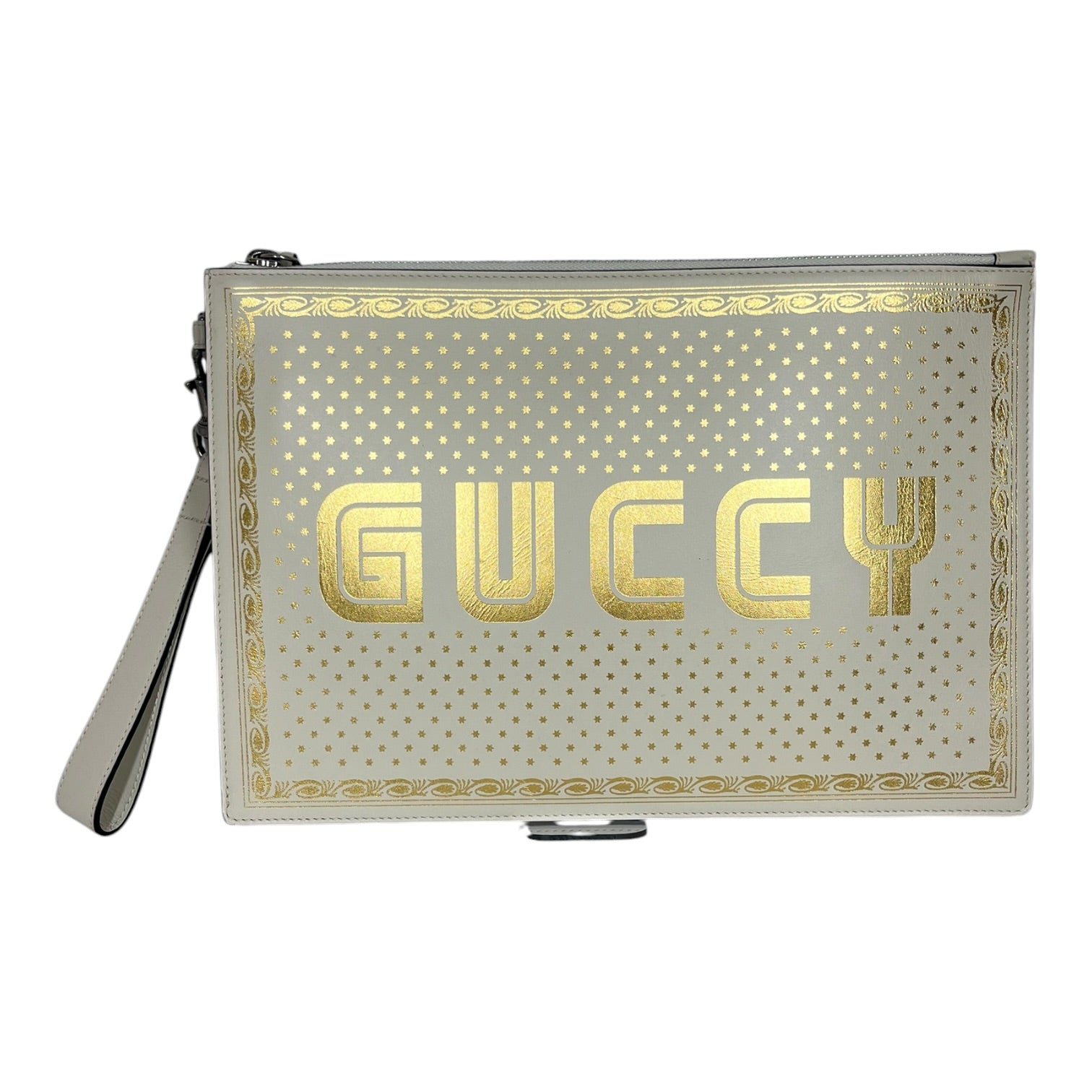GUCCI/Clutch Bag/Graphic/Leather/WHT/"GUCCY" view 1