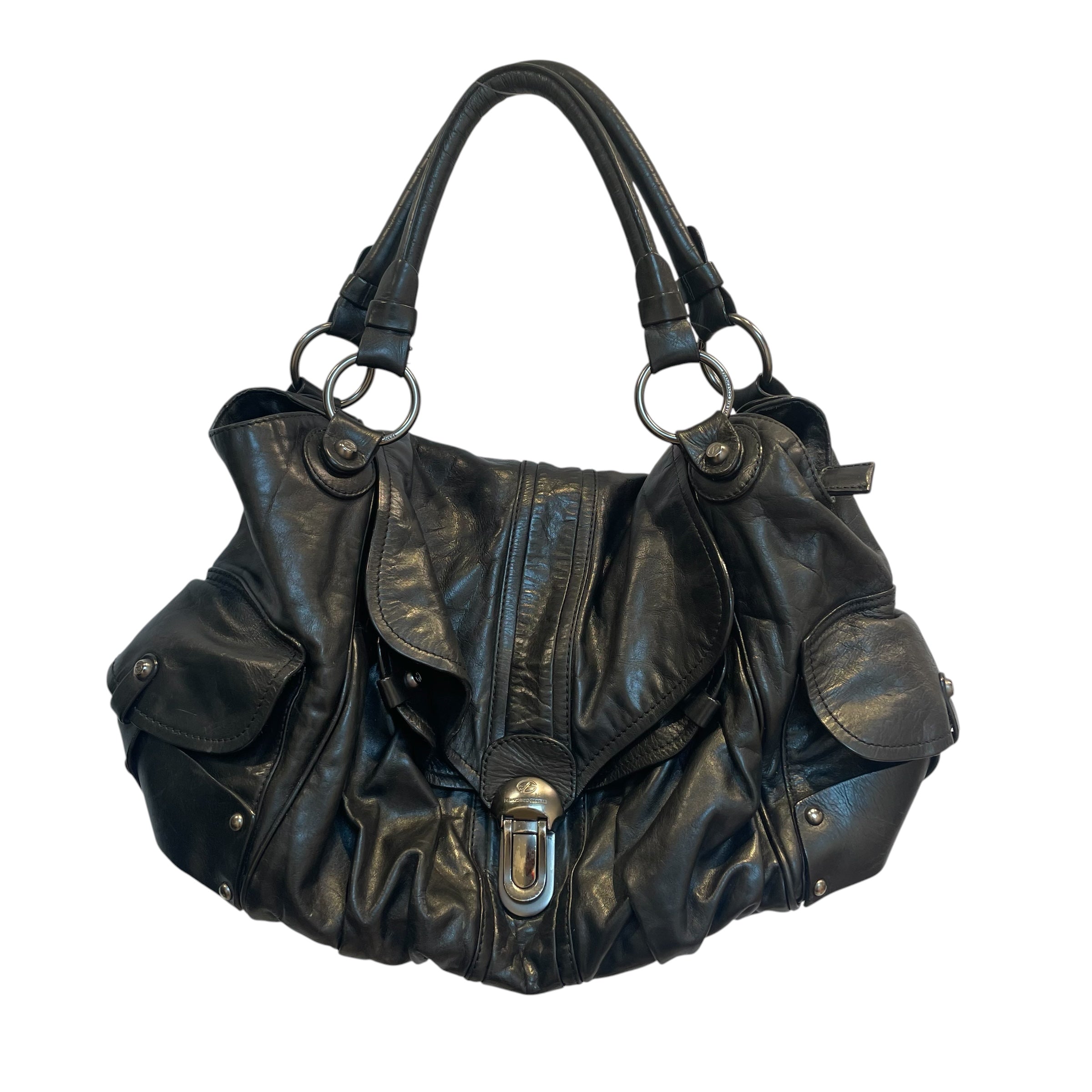 FRANCESCO BIASIA/Hand Bag/Leather/BLK/CLIPS ON THE SIDE view 1