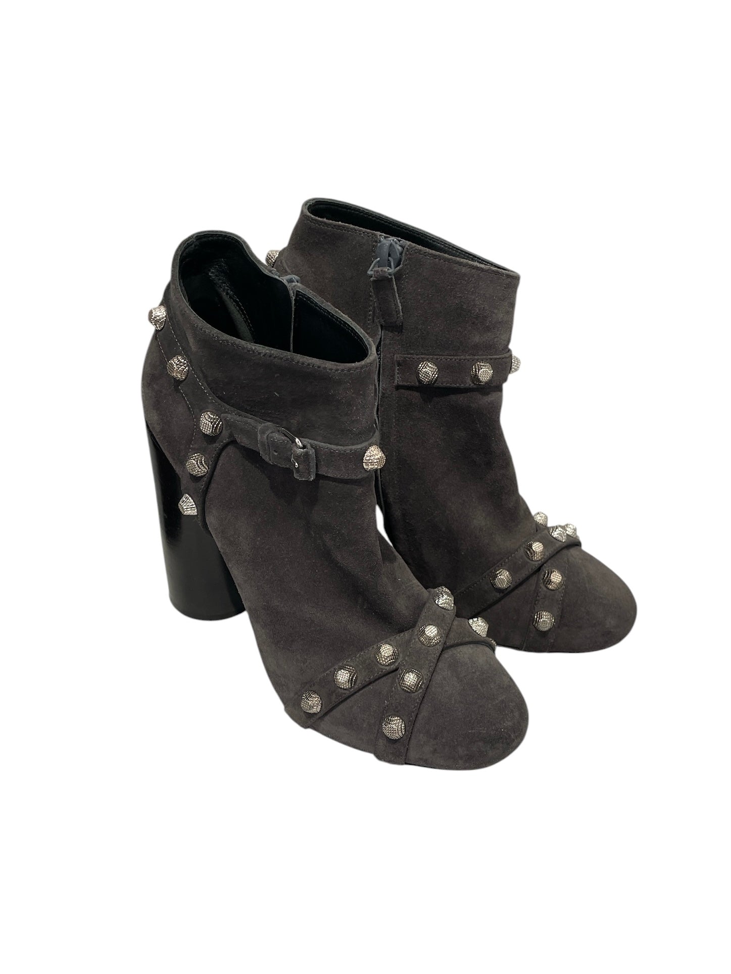 BALENCIAGA/Heels/EU 37/Suede/GRY/slv studs heel view 1