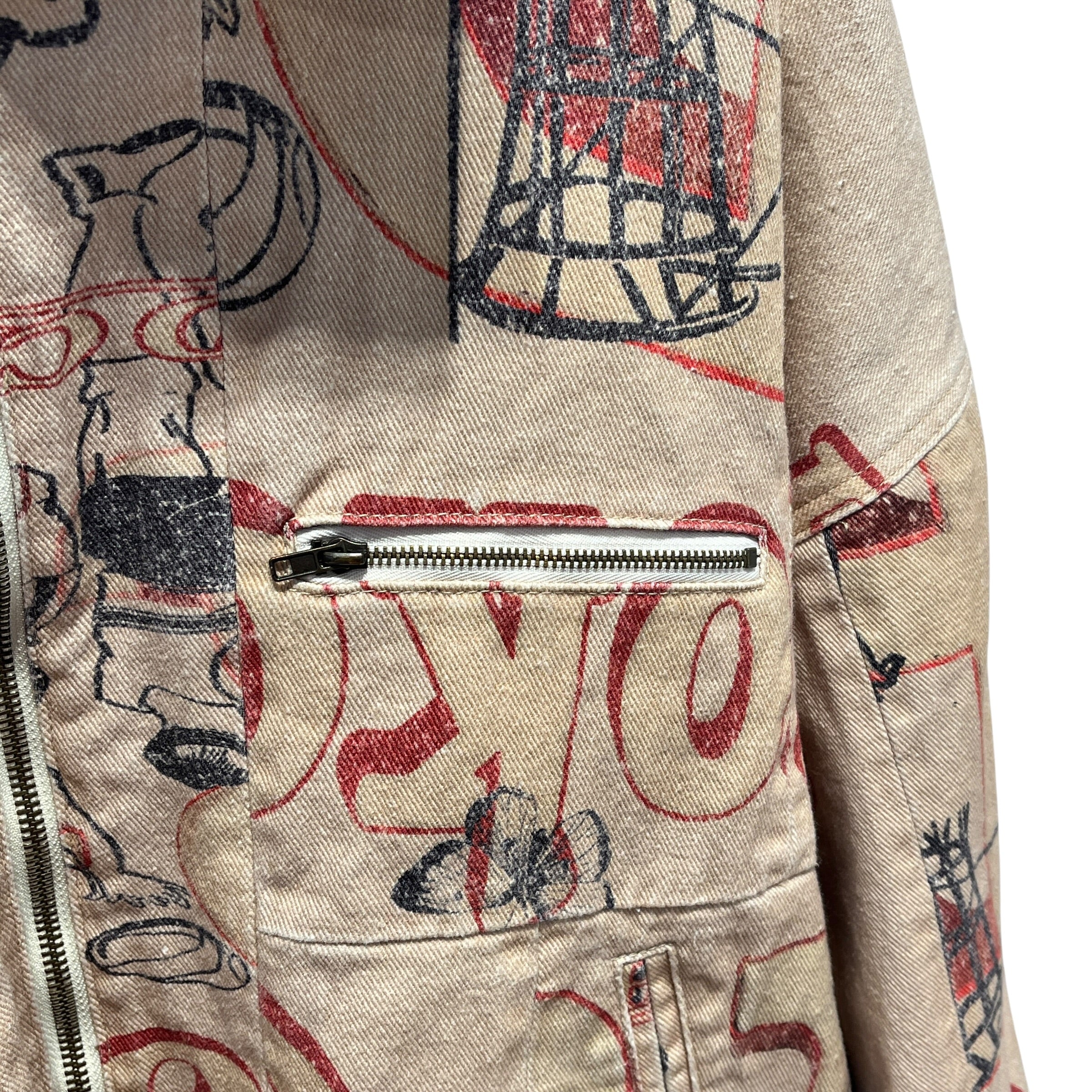 RYOKO RAIN/Denim Jkt/L/Cotton/BEG/Single Breasted/All Over Print/Athletic Streetwear Hoop Jkt view 5