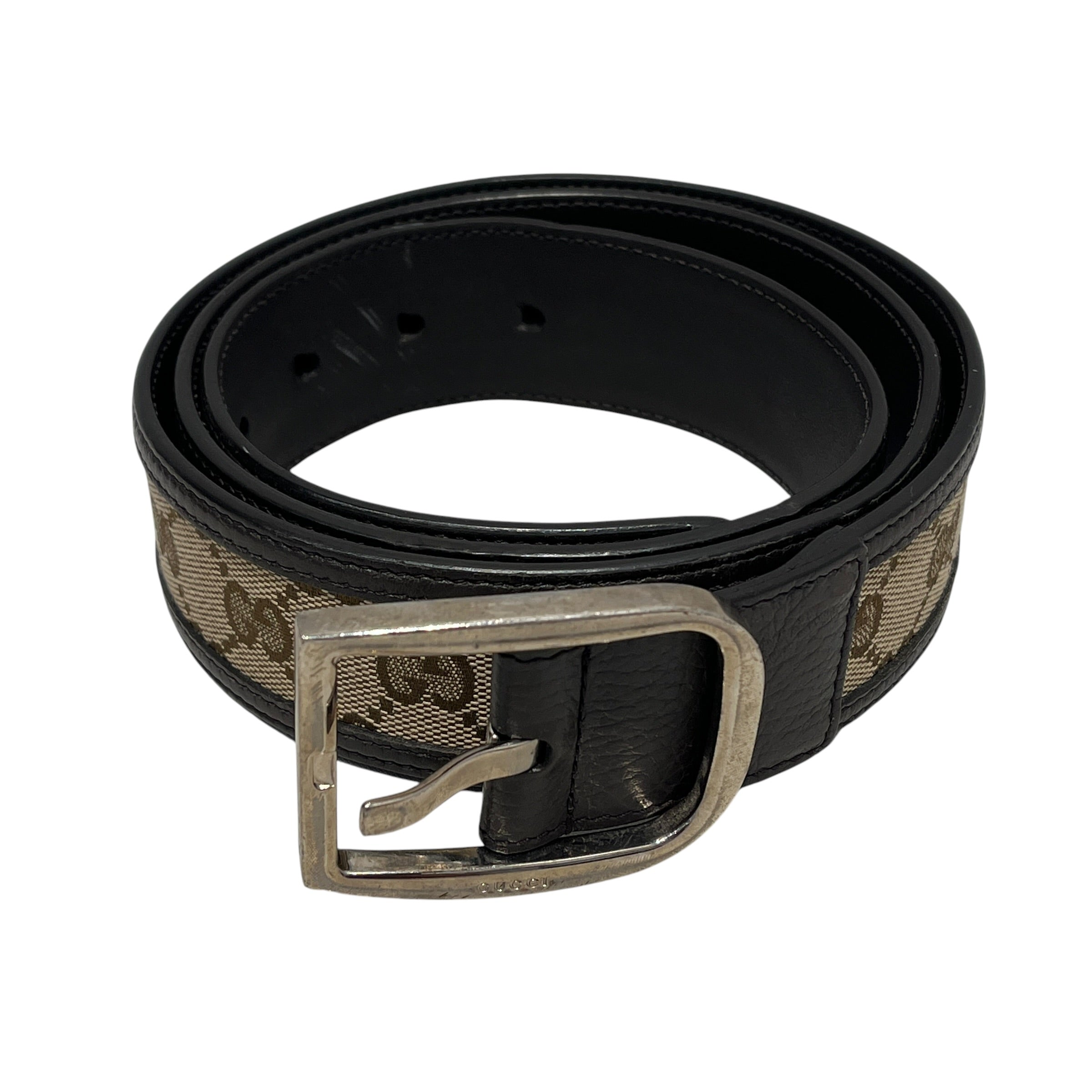 GUCCI/Belt/Monogram/Leather/BRW/M's/GG canvas /rectangle buckle view 1