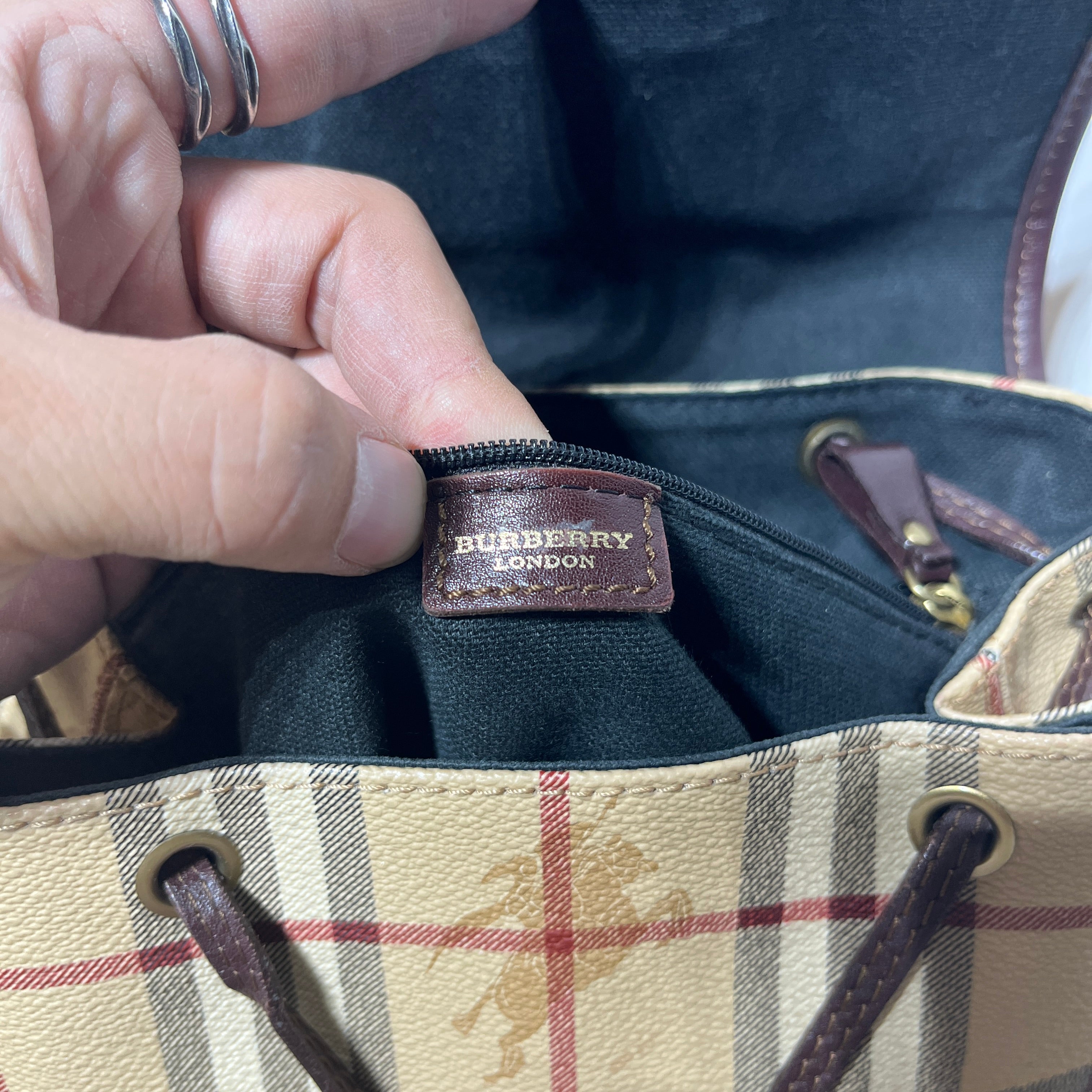 BURBERRY LONDON/Backpack/Plaid/Leather/KHK/Haymarket Check Backpack view 5