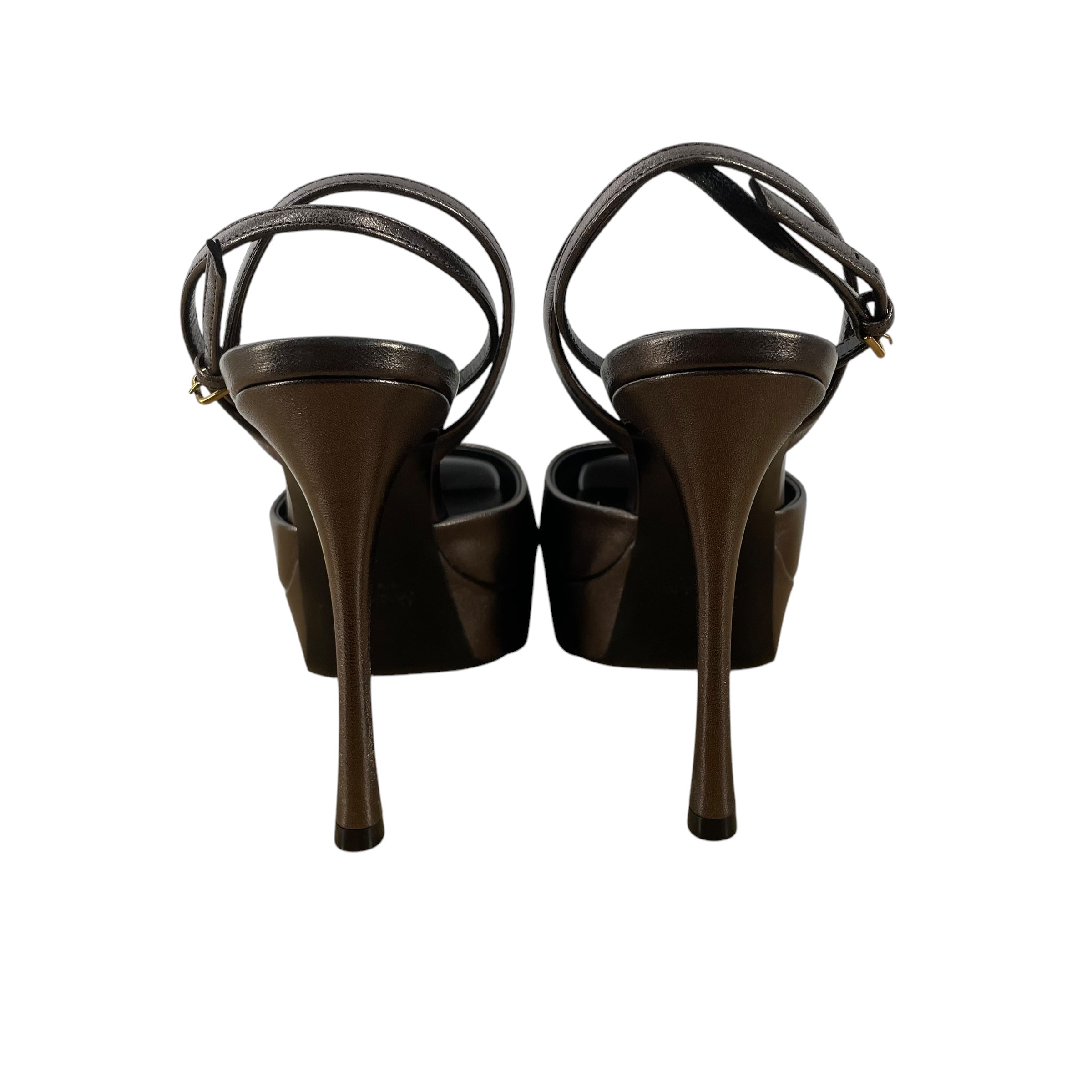 SAINT LAURENT/Heels/EU 38/Leather/GRY/Open-Toe/PEEP TOE ANKLE STRAP view 5