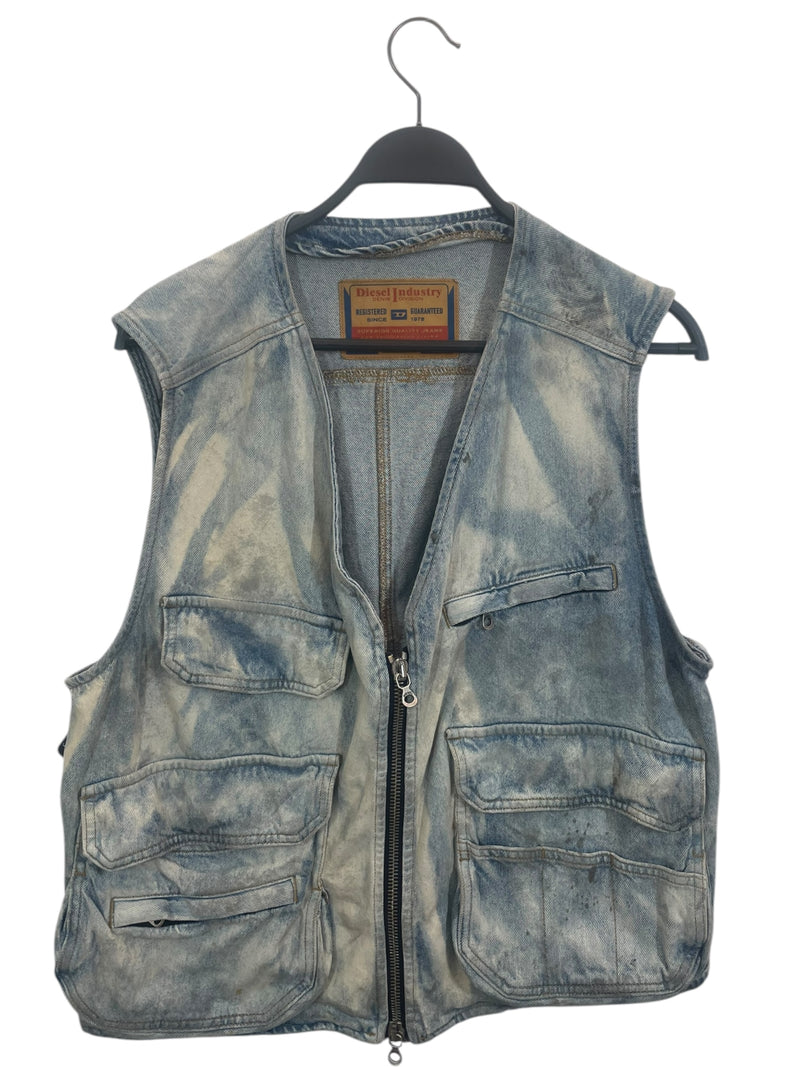 DIESEL/Vest/L/Cotton/BLU/light wash blue/white