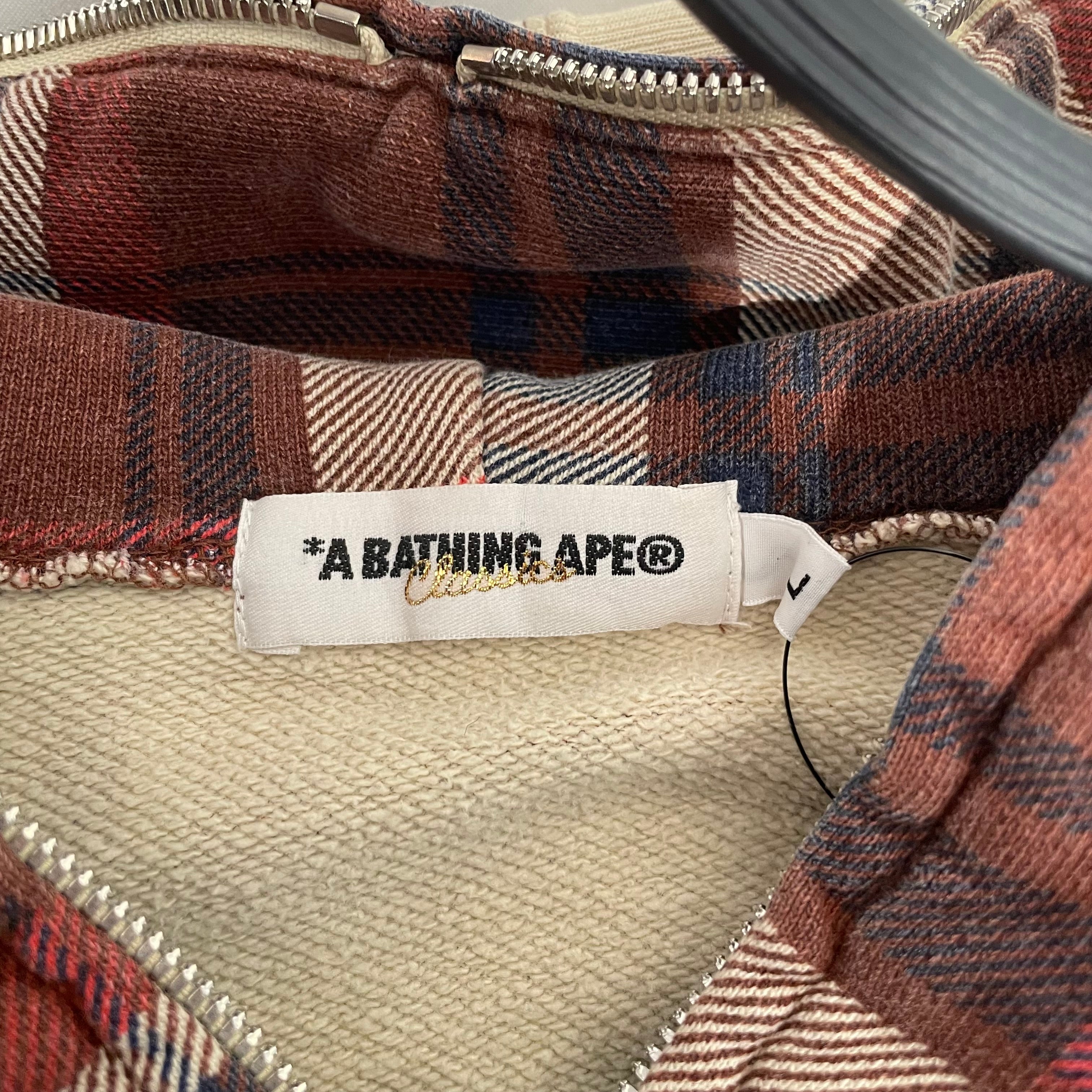 A BATHING APE/Zip Up Hoodie/L/Plaid/Cotton/BRD/SHARK HOODIE PLAID view 3