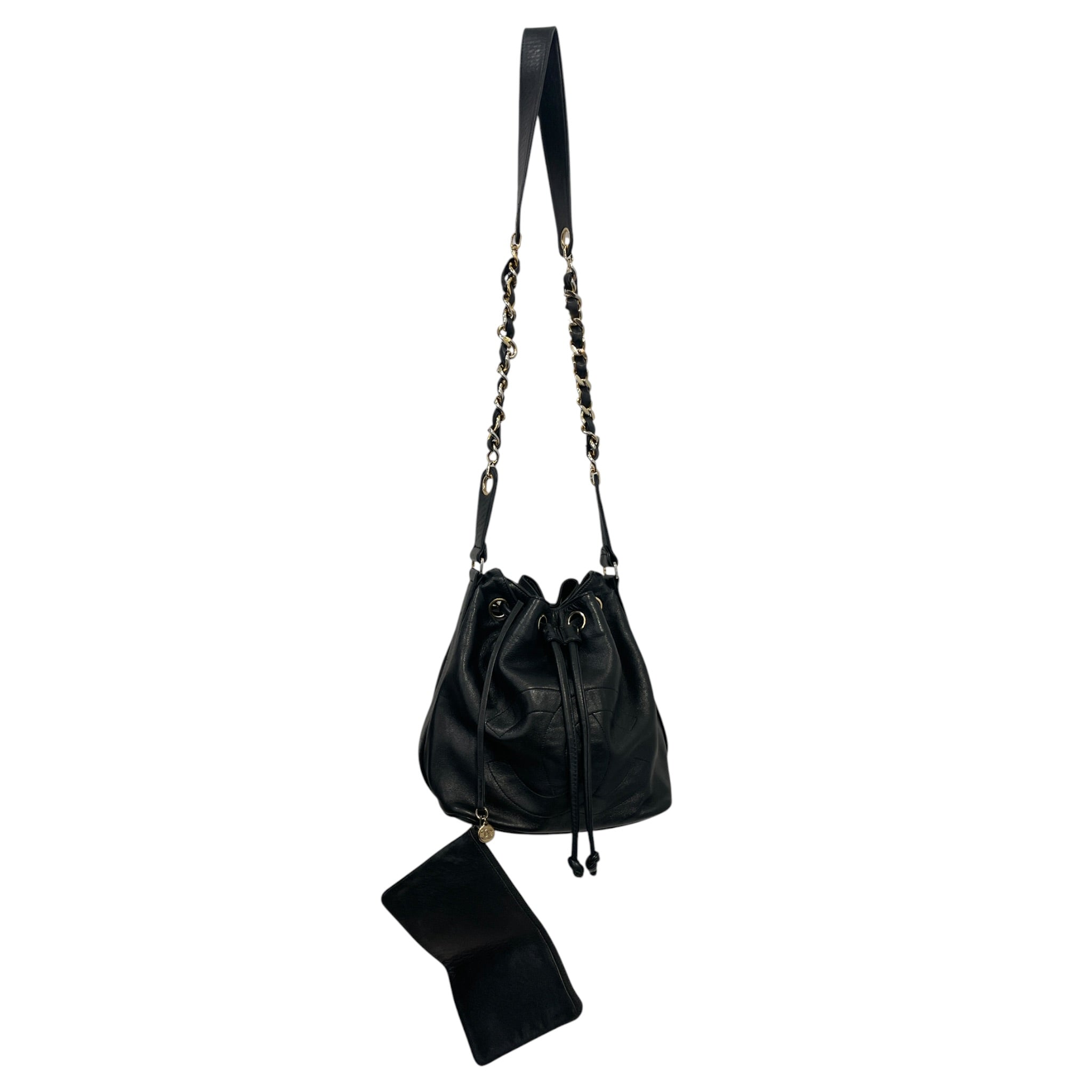 CHANEL/Cross Body Bag/Leather/BLK/DRAWSTRING BUCKET view 1