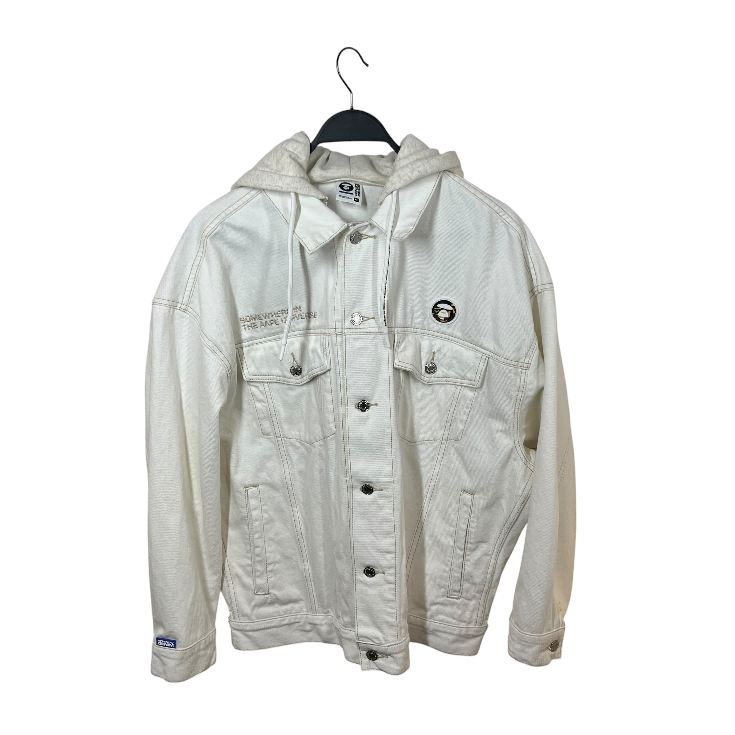 AAPE BY A BATHING APE/Denim Jkt/XL/Denim/WHT/White hooded denim jkt view 1