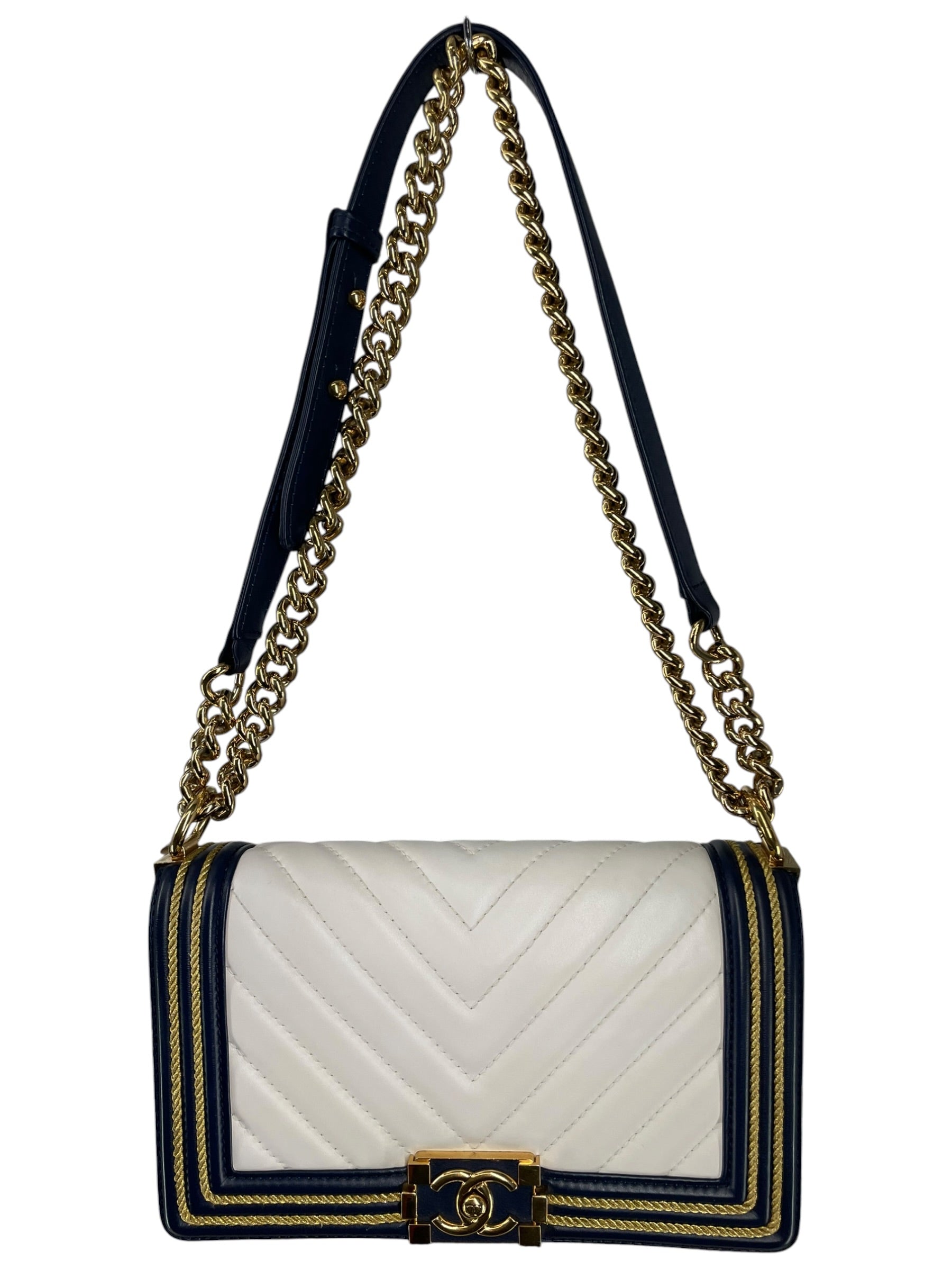 CHANEL/Cross Body Bag/Leather/MLT/26844916/BLU&WHT&GLD/BOY BAG view 1