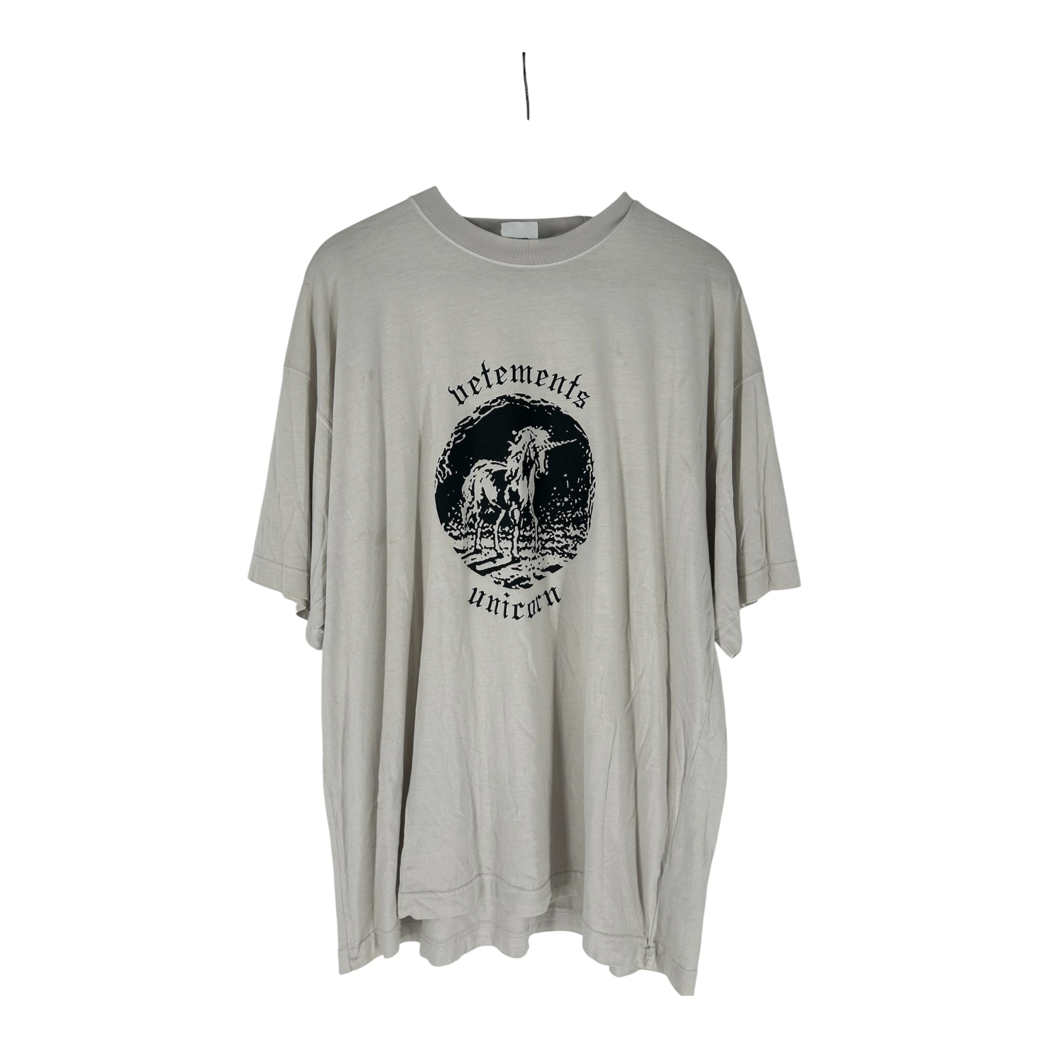 VETEMENTS/T-Shirt/L/Cotton/CRM/Graphic/UNICORN LOGO view 1