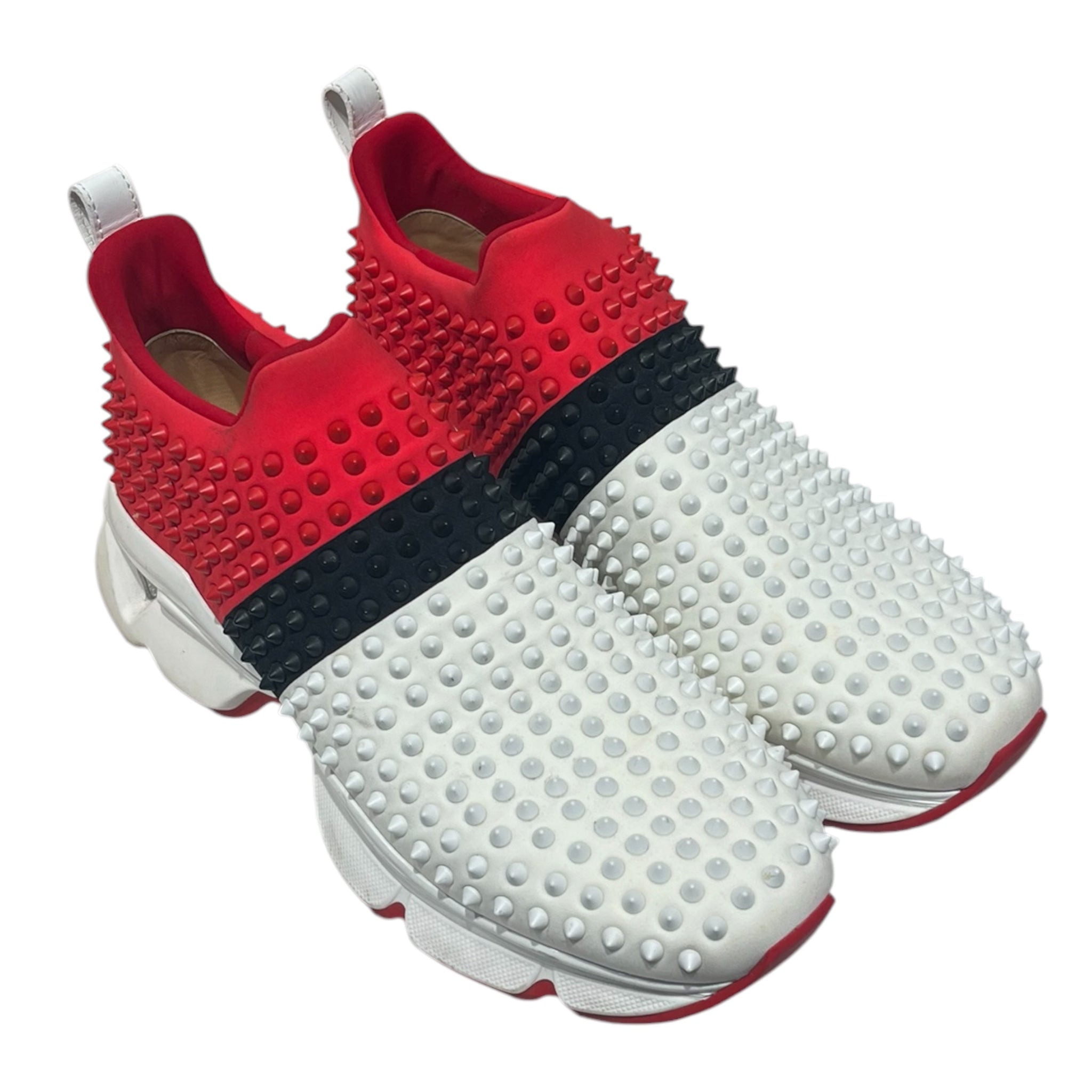 Christian Louboutin/Low-Sneakers/EU 44/MLT/B/W & RED SPIKEY SLIP ONS view 1