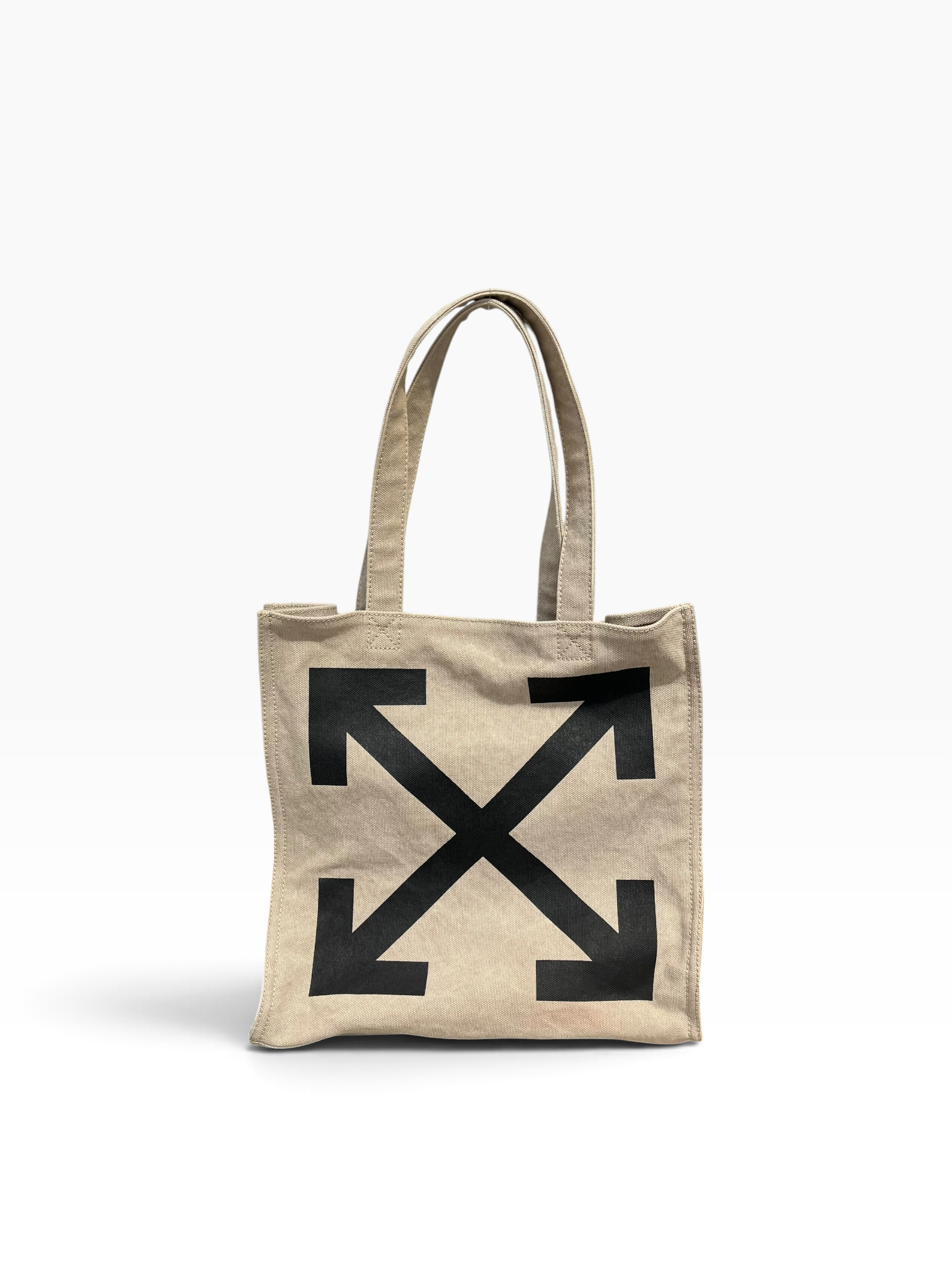OFF-WHITE/Tote Bag/Cotton/BEG/CANVAS TOTE BLACK LOGOS view 2