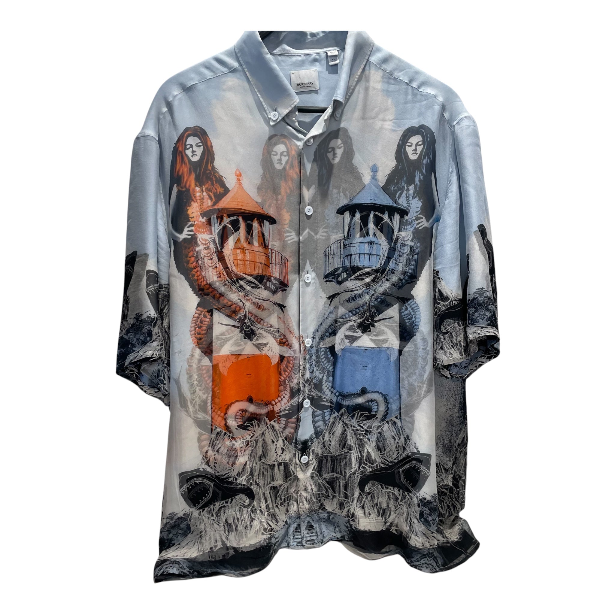 BURBERRY/SS Shirt/XL/Silk/BLU/All Over Print/ view 1