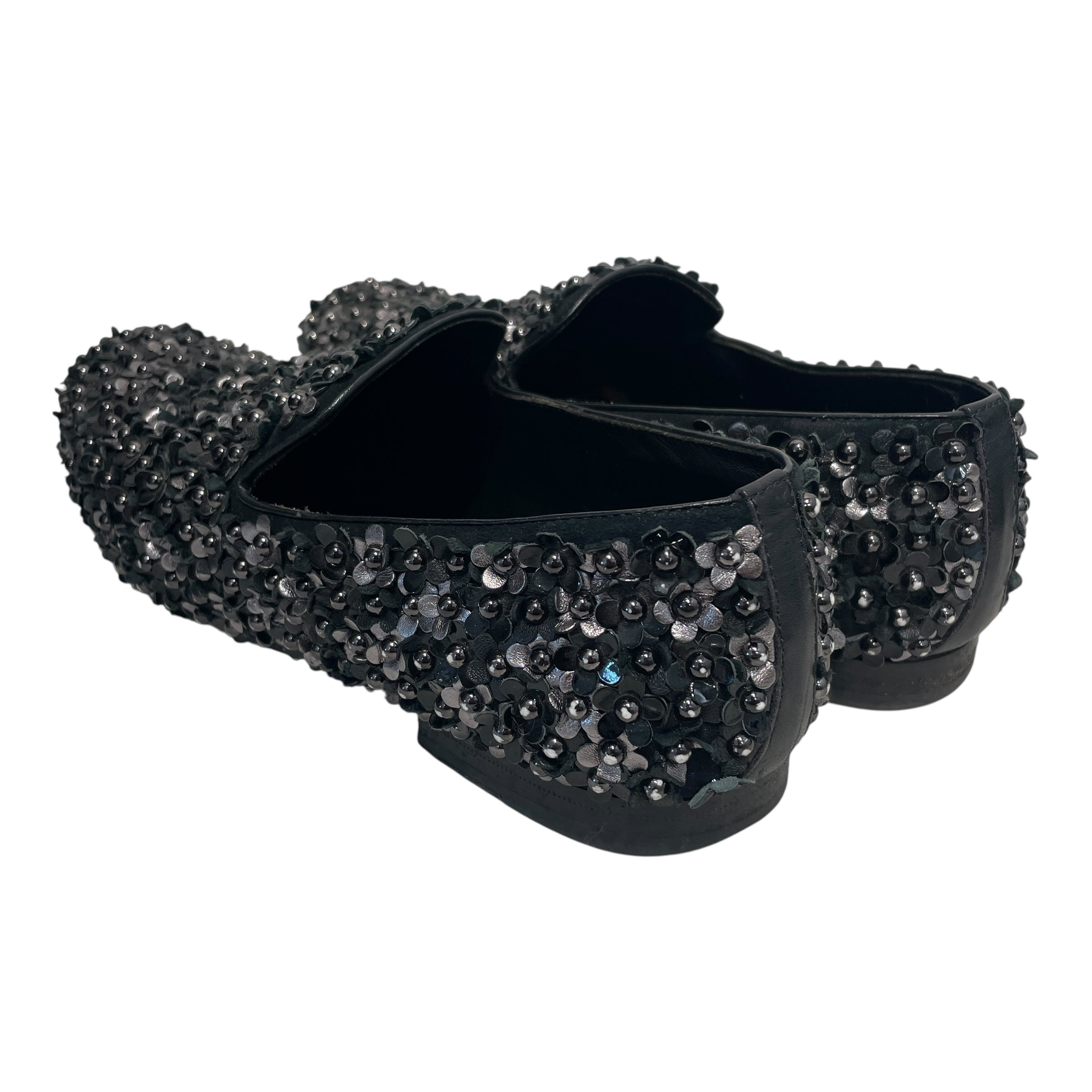 JIMMY CHOO/Loafers/EU 44/Floral Pattern/Leather/BLK/Slip-on/Sloane Floral Stud Slip-on view 2