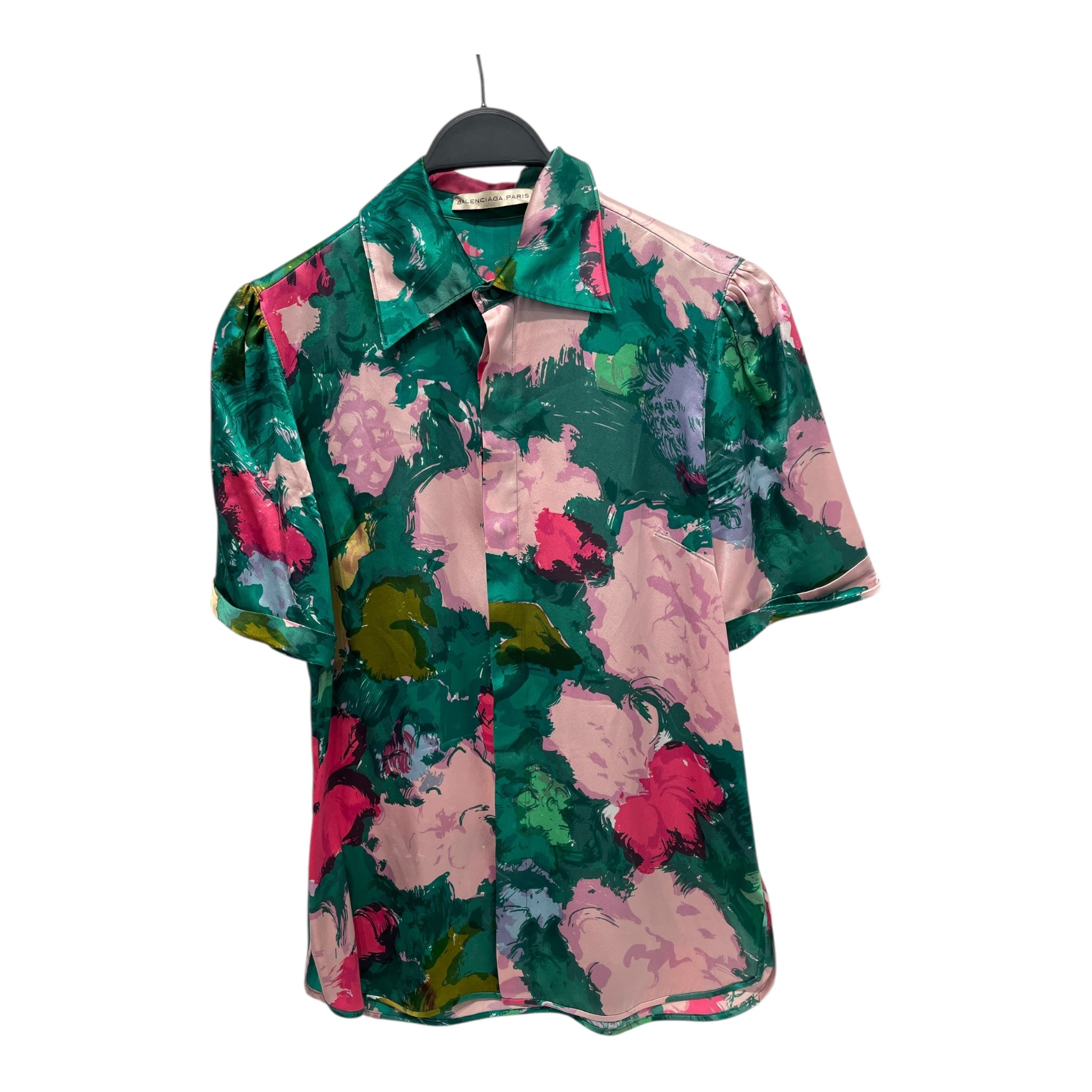 BALENCIAGA/SS Blouse/42/All Over Print/Nylon/GRN/BALENCIAGA SILK BUTTON UP view 1