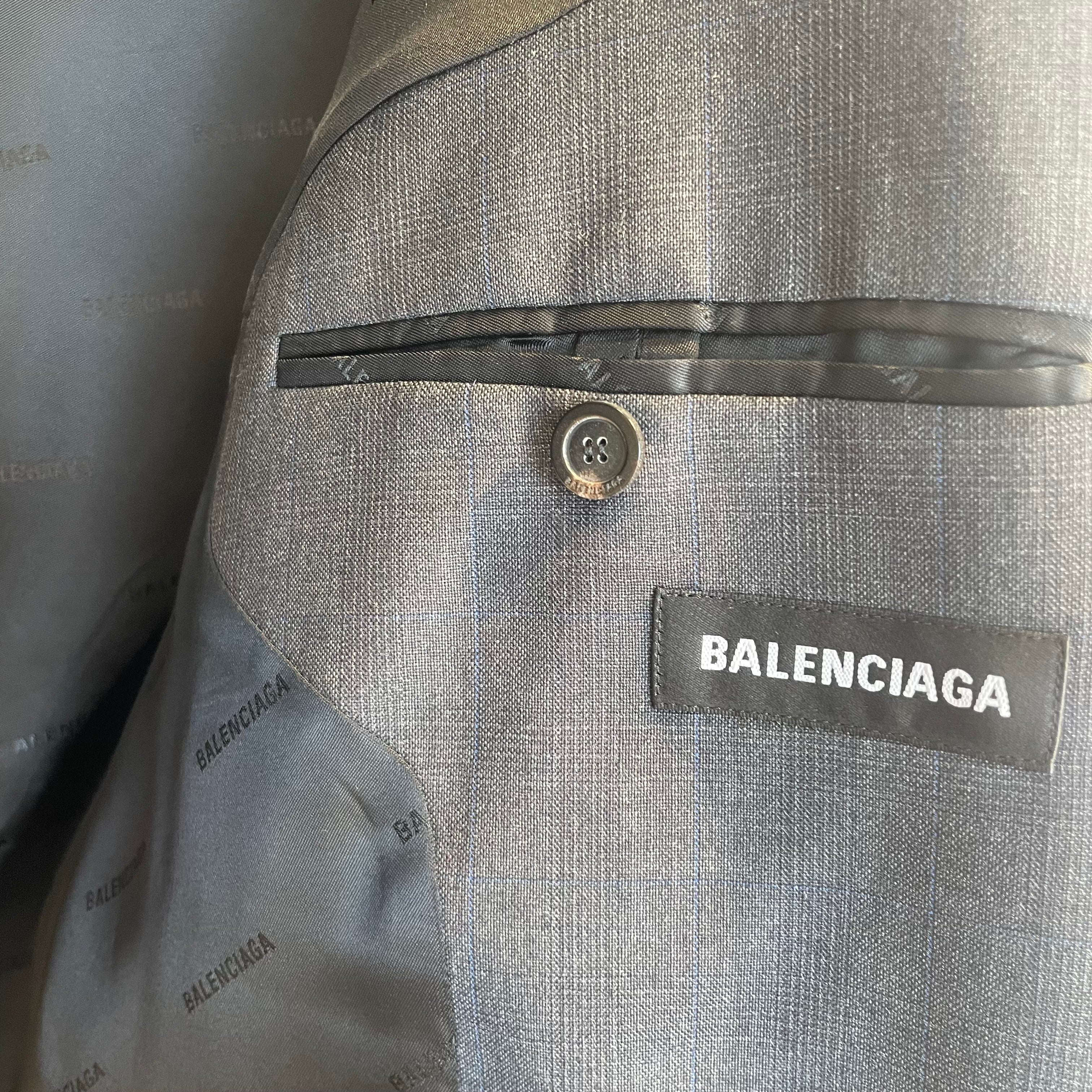 BALENCIAGA/Jacket/46/Cotton/GRY/lng blazer lft shlder tag view 4