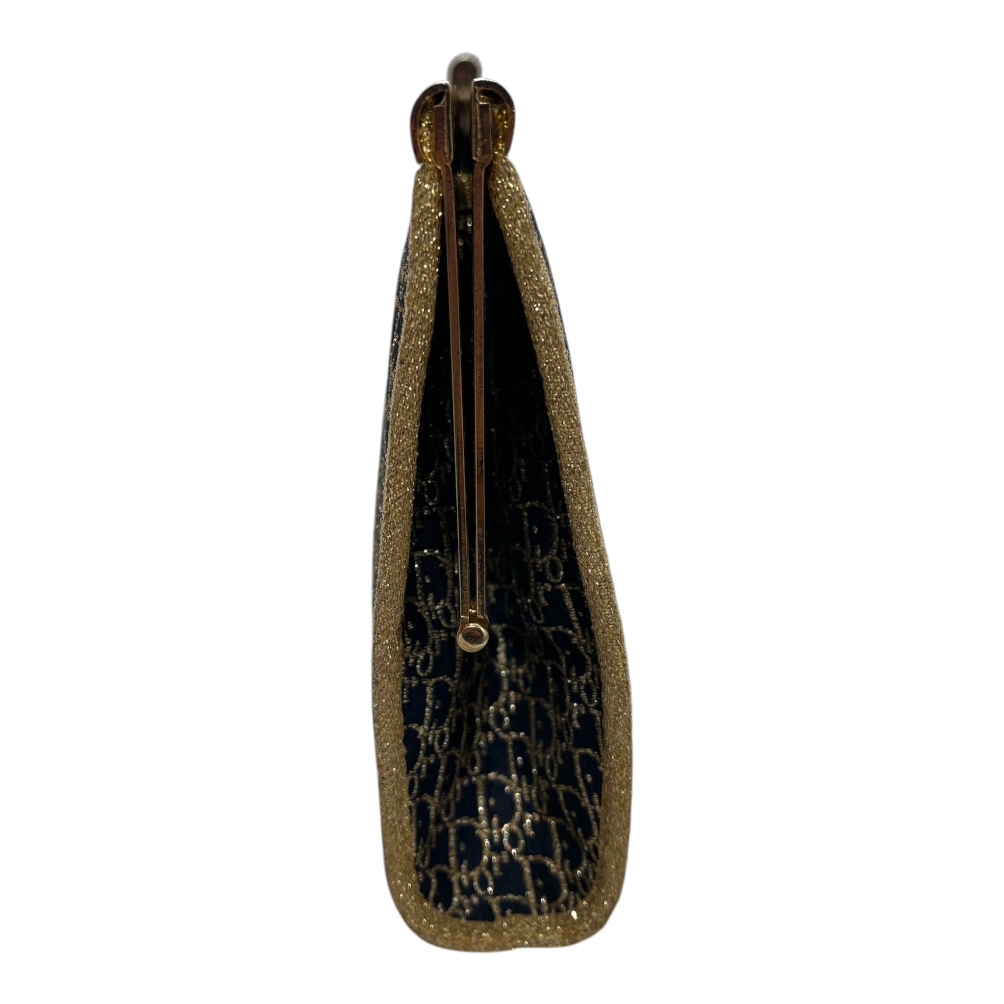 Christian Dior/Clutch Bag/Monogram/GLD/metal clasp closure navy view 3