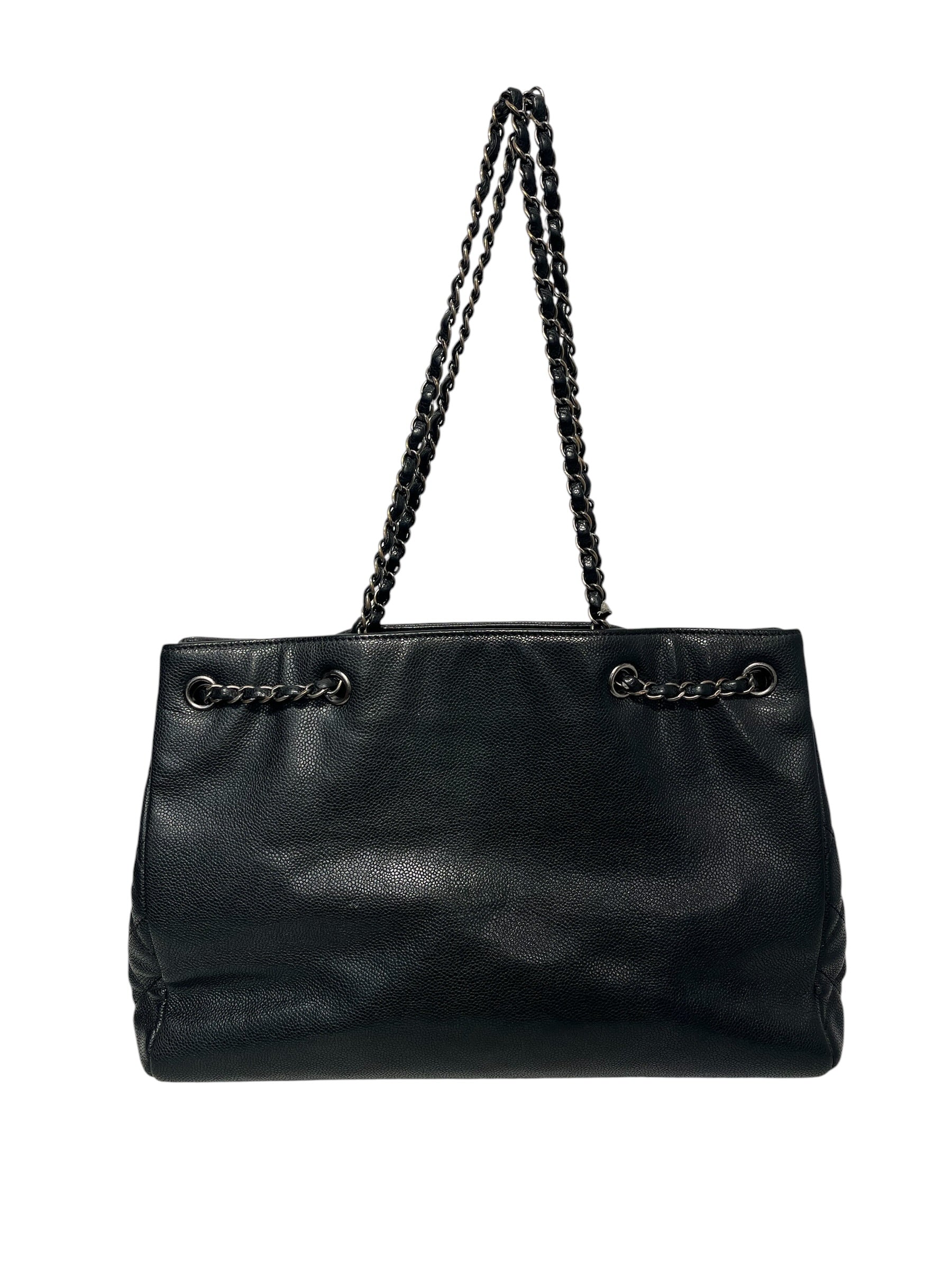 CHANEL/Hand Bag/Leather/BLK/Caviar Woven Chain view 3