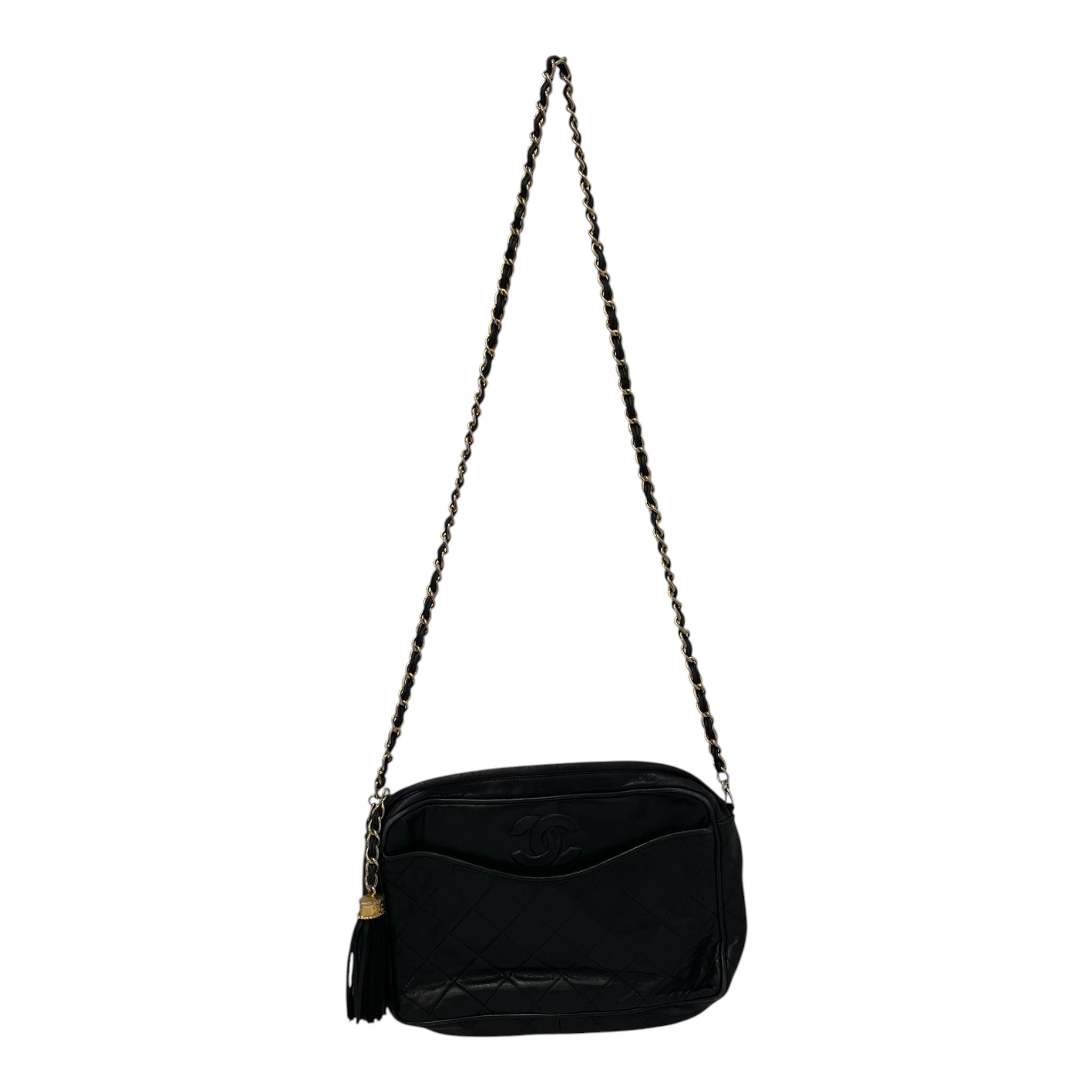 CHANEL/Vintage/Cross Body Bag/Leather/BLK/Camera Tassel view 1