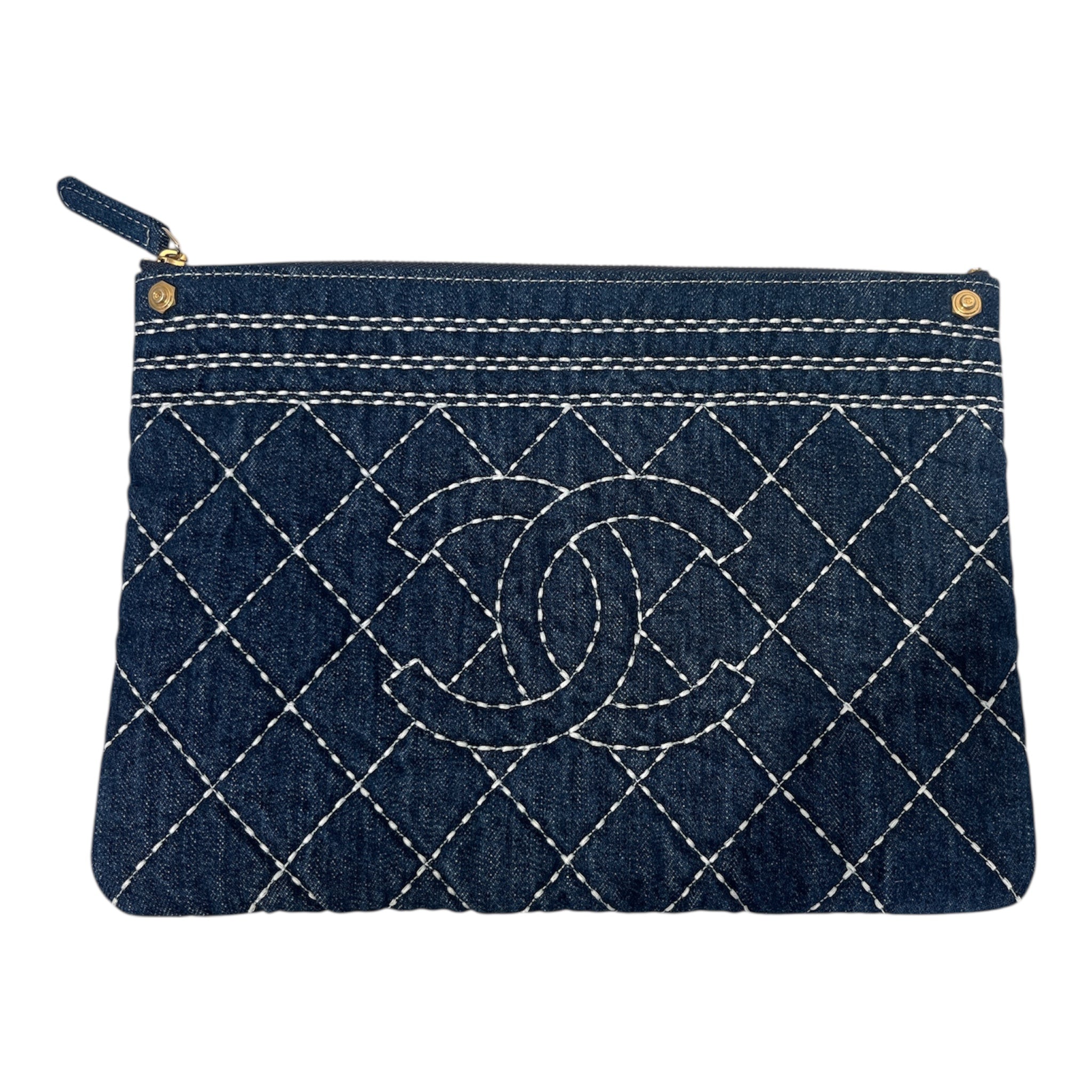 CHANEL/Clutch Bag/All Over Print/Denim/NVY/WHT STITCHING CC LOGO view 1