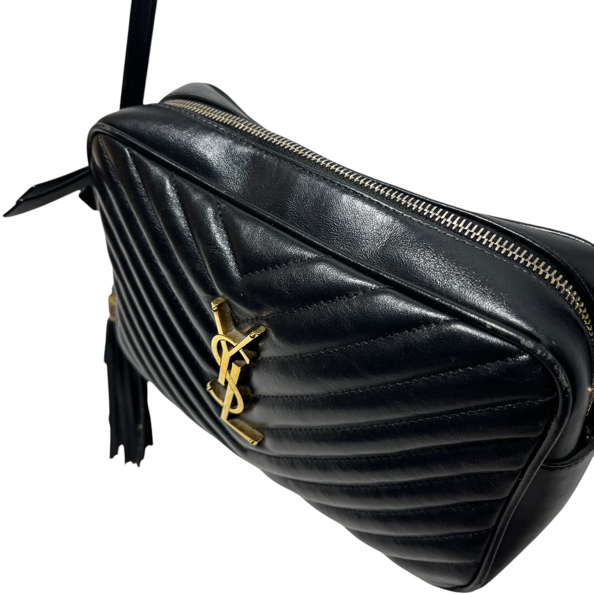 YVES SAINT LAURENT/Cross Body Bag/Leather/BLK/chevron camera bag view 6