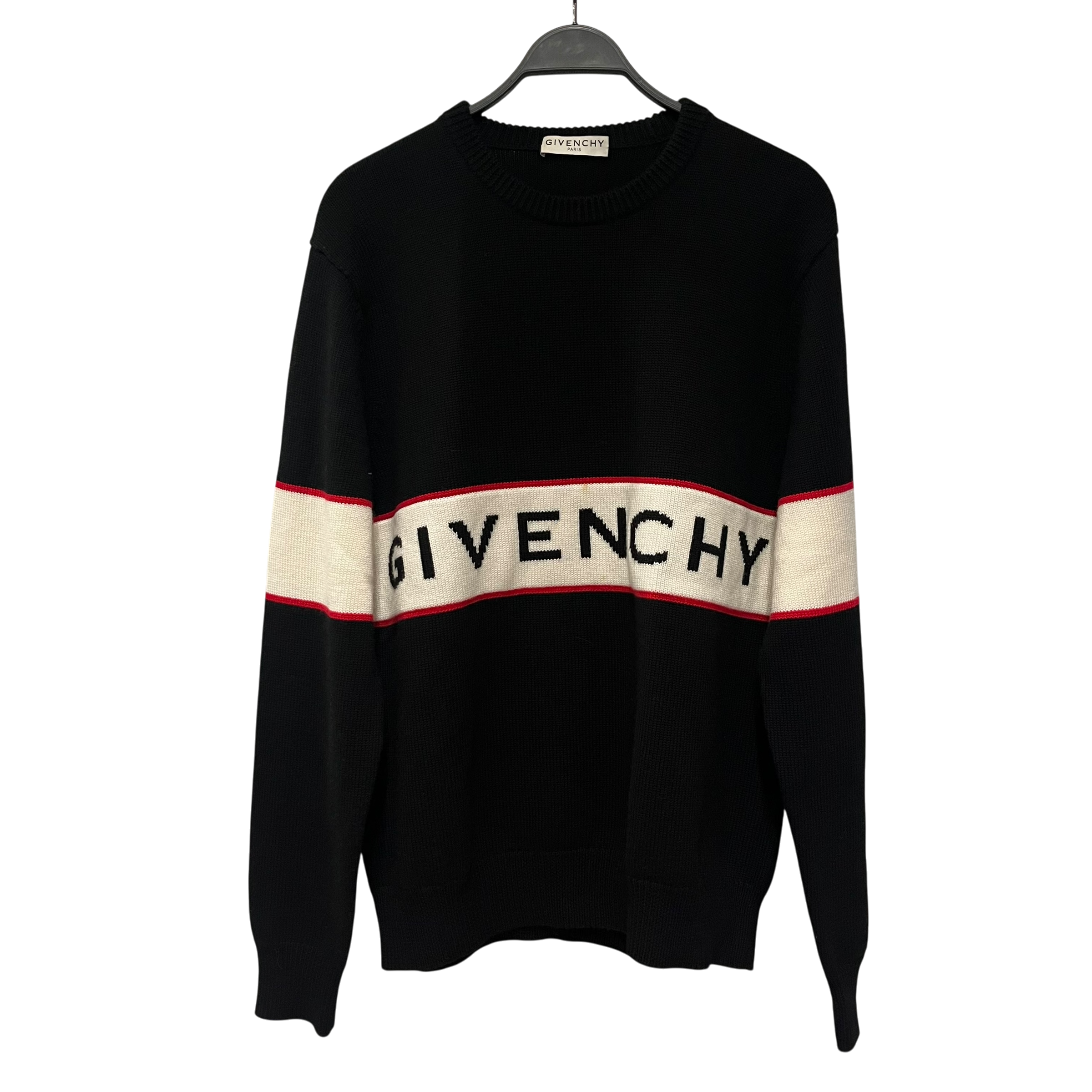 GIVENCHY/Heavy Sweater/L/Stripe/Wool/BLK/intarsia logo view 1