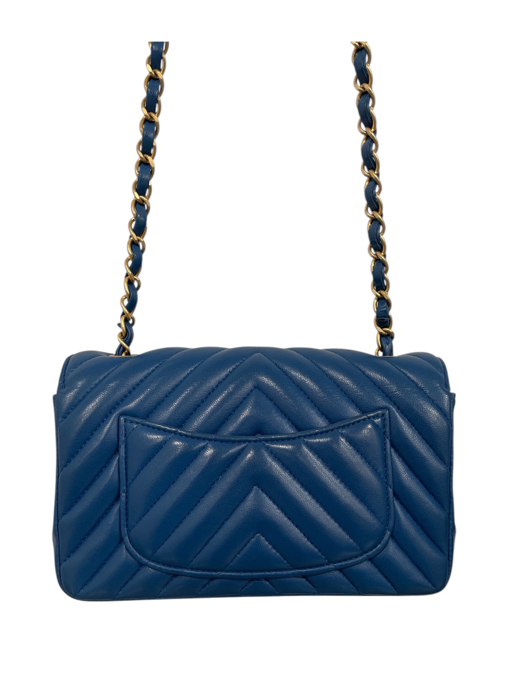 CHANEL/Cross Body Bag/Leather/BLU/mini chevron flap view 4