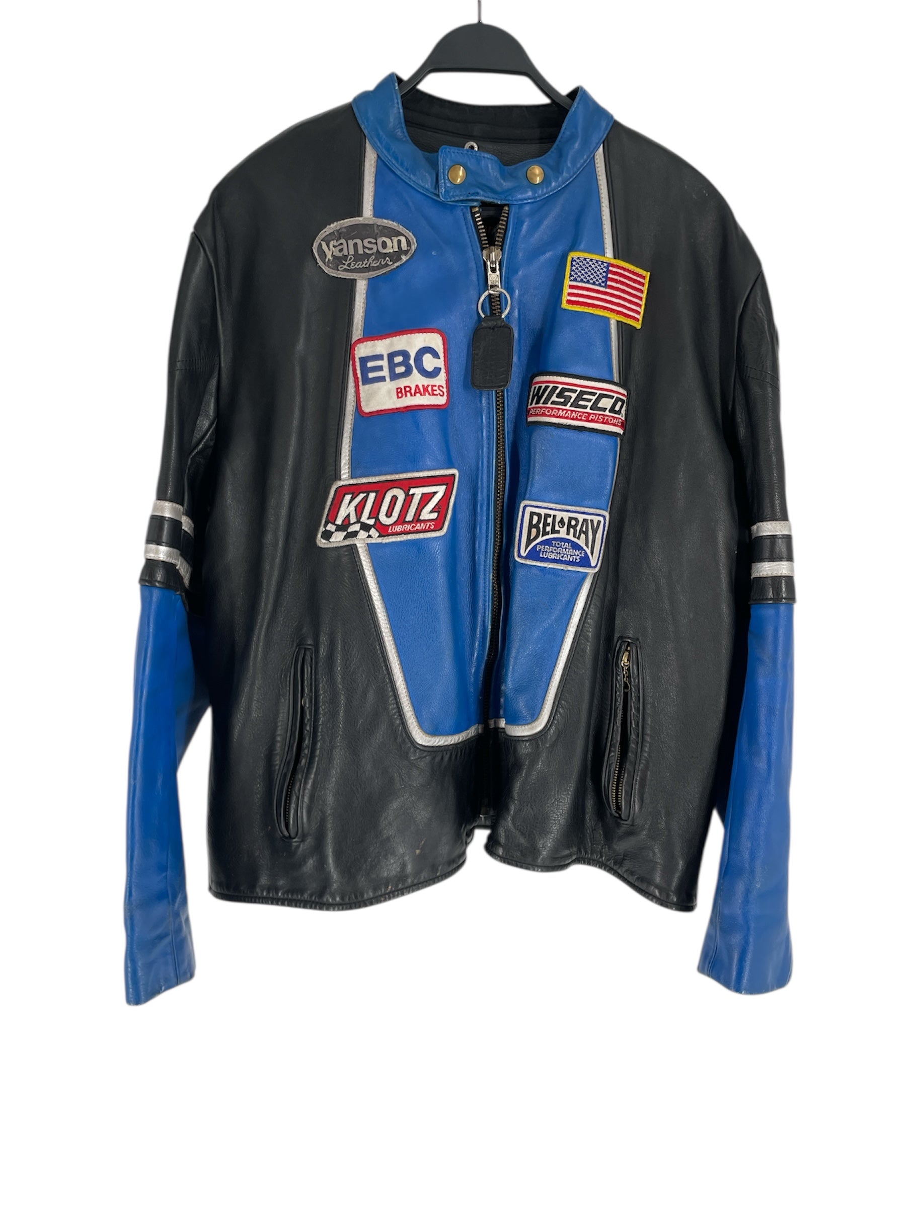 VANSON/Leather Jkt/56/Leather/BLK/Graphic/BLUE STAR AND PATCHES view 1