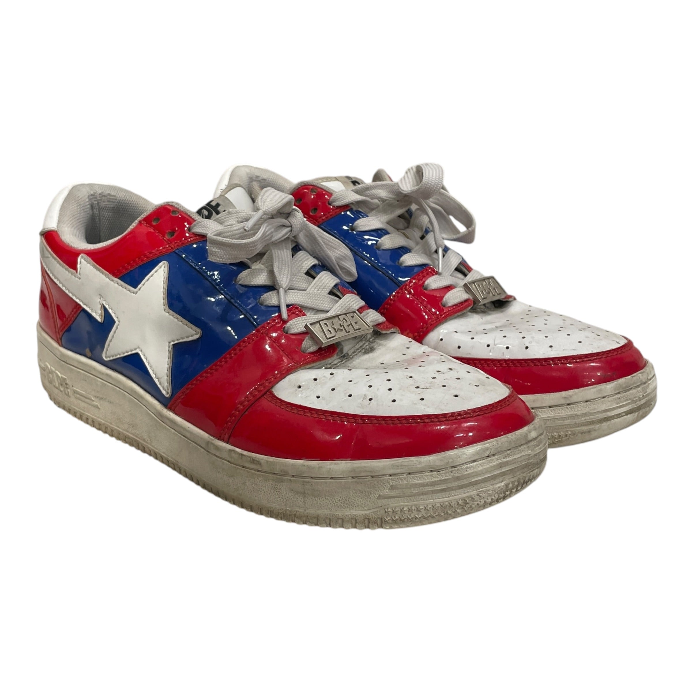 BAPE STA!/Low-Sneakers/US 8.5/Leather/RED/red/wht/blu sneakers view 1
