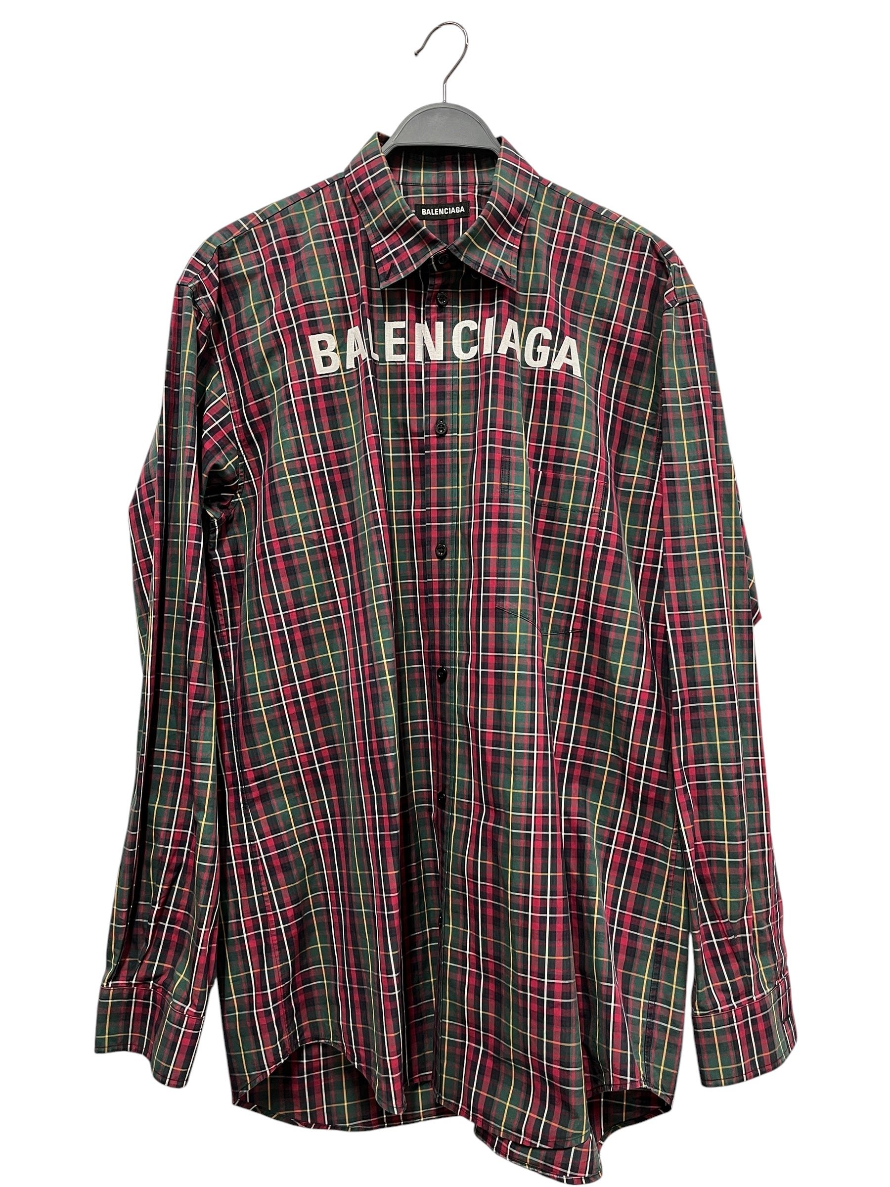 BALENCIAGA/LS Shirt/39/Cotton/RED/Plaid/Front Logo view 1