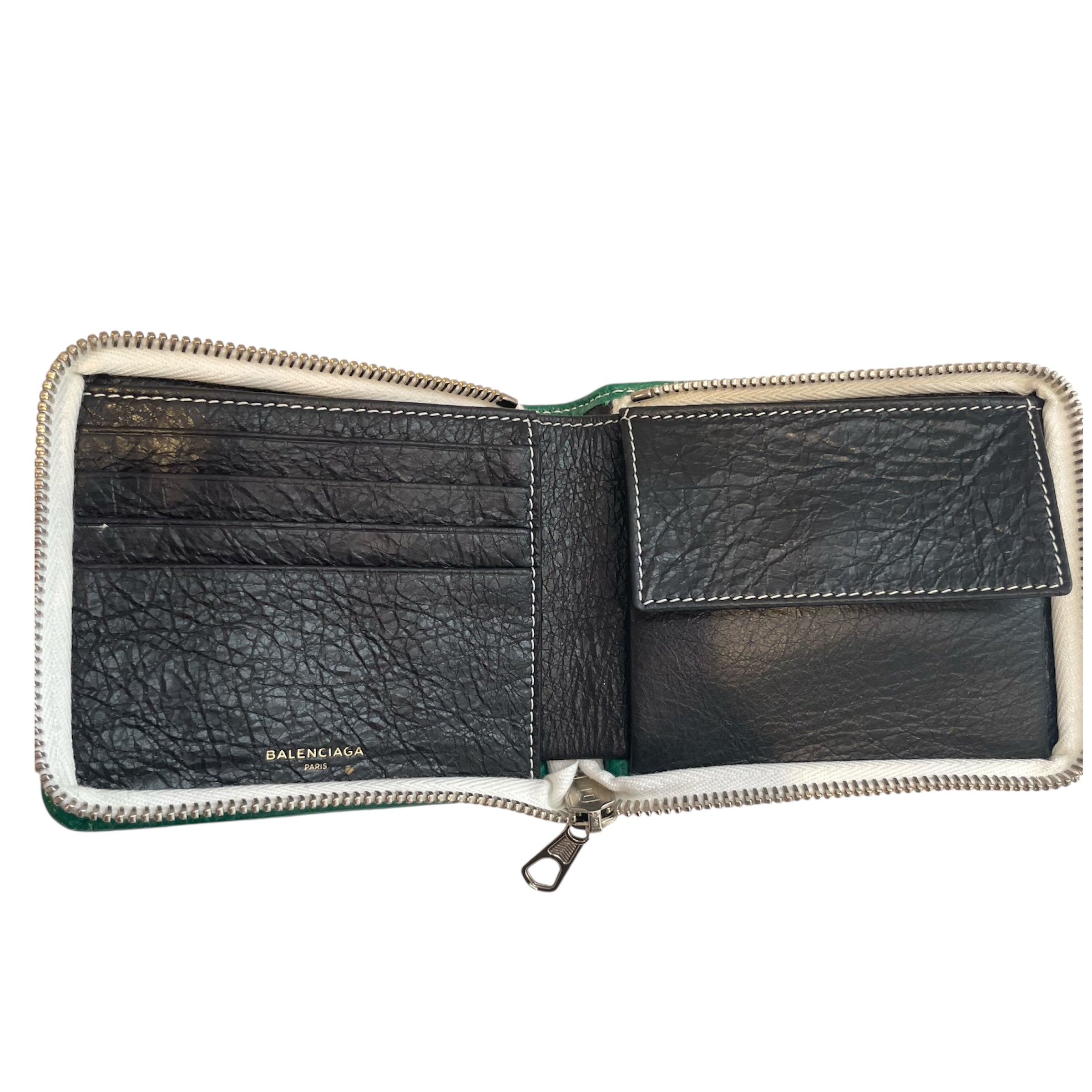 BALENCIAGA/Bifold Wallet/Stripe/Leather/MLT/ ZIP WLLT GRN/WHT/GRY/BLK view 3