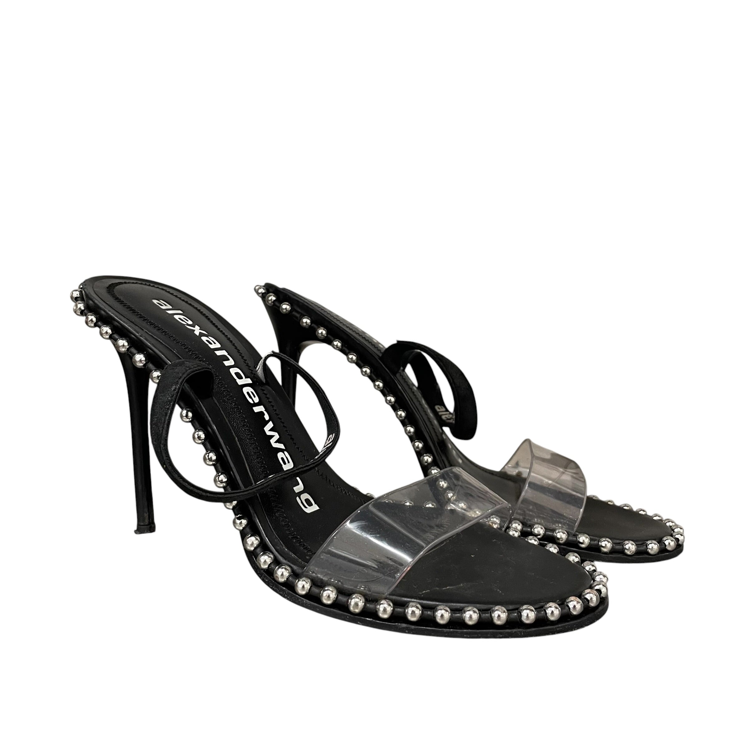 Alexander Wang/Heels/EU 37/Leather/BLK/Open-Toe/studded