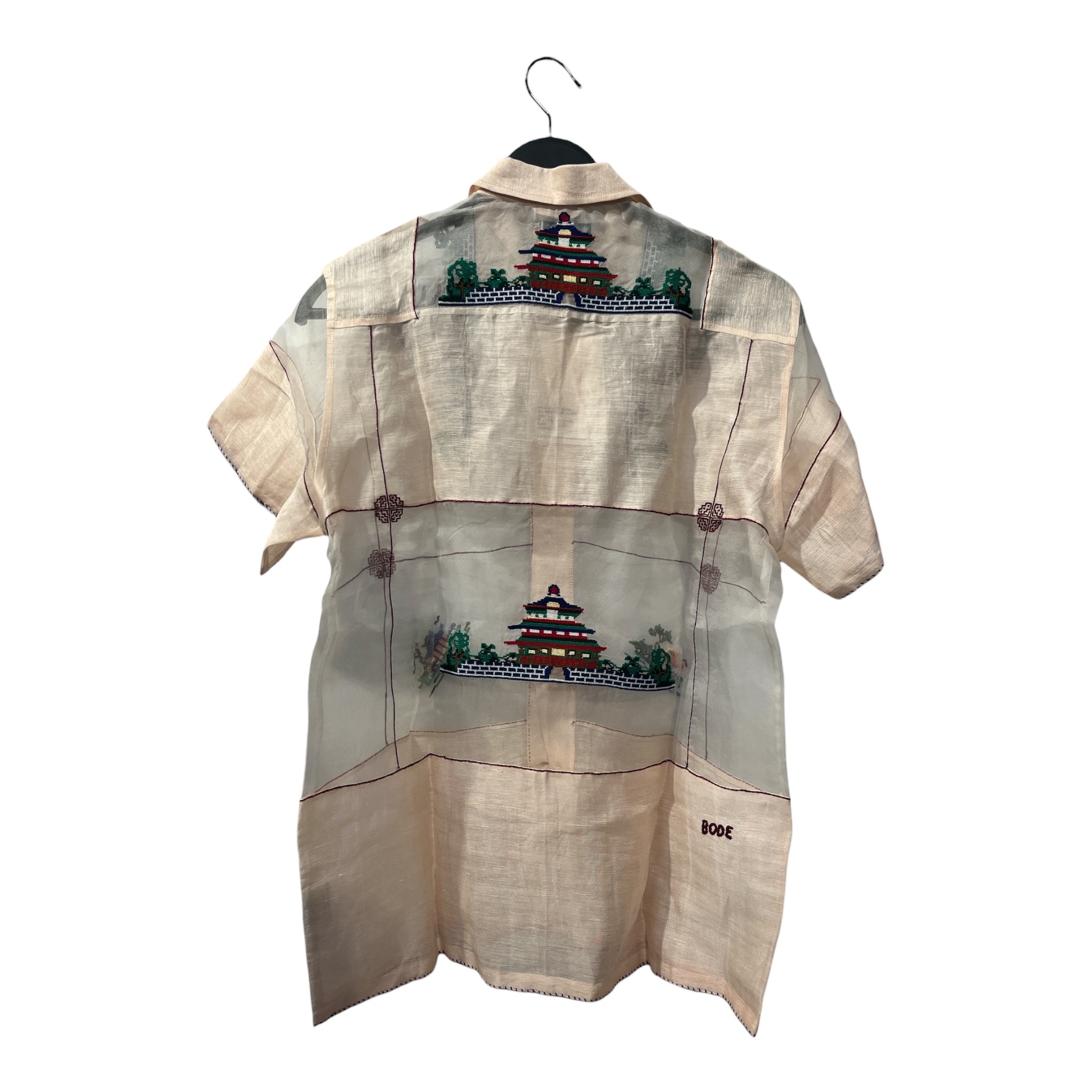 BODE/SS Shirt/XS/S/Linen/BEG/All Over Print/PAGODA SHEER EMBROIDERED view 2