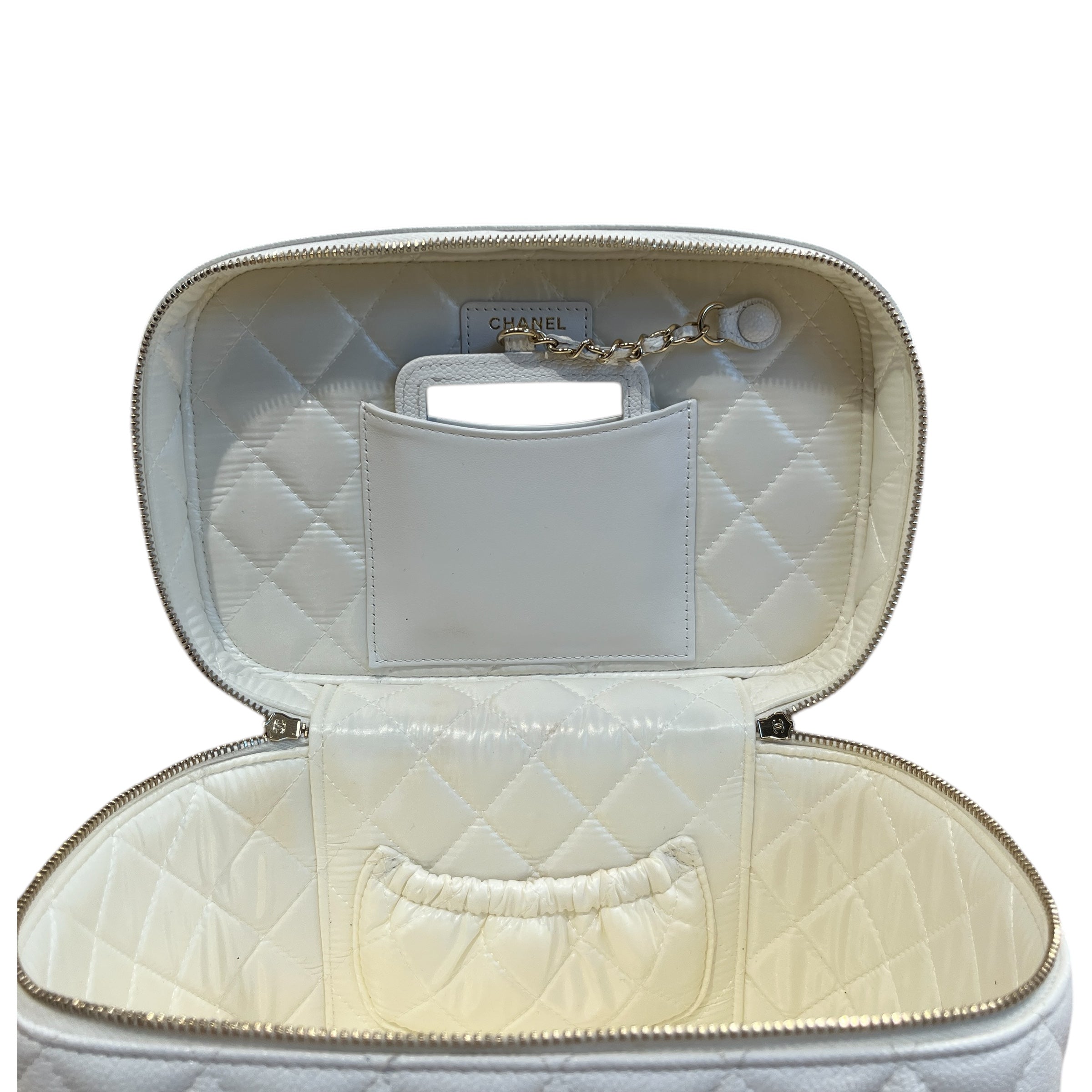 CHANEL/Hand Bag/M/Leather/WHT/CC DIAMOND QUILTED CAVIAR view 8