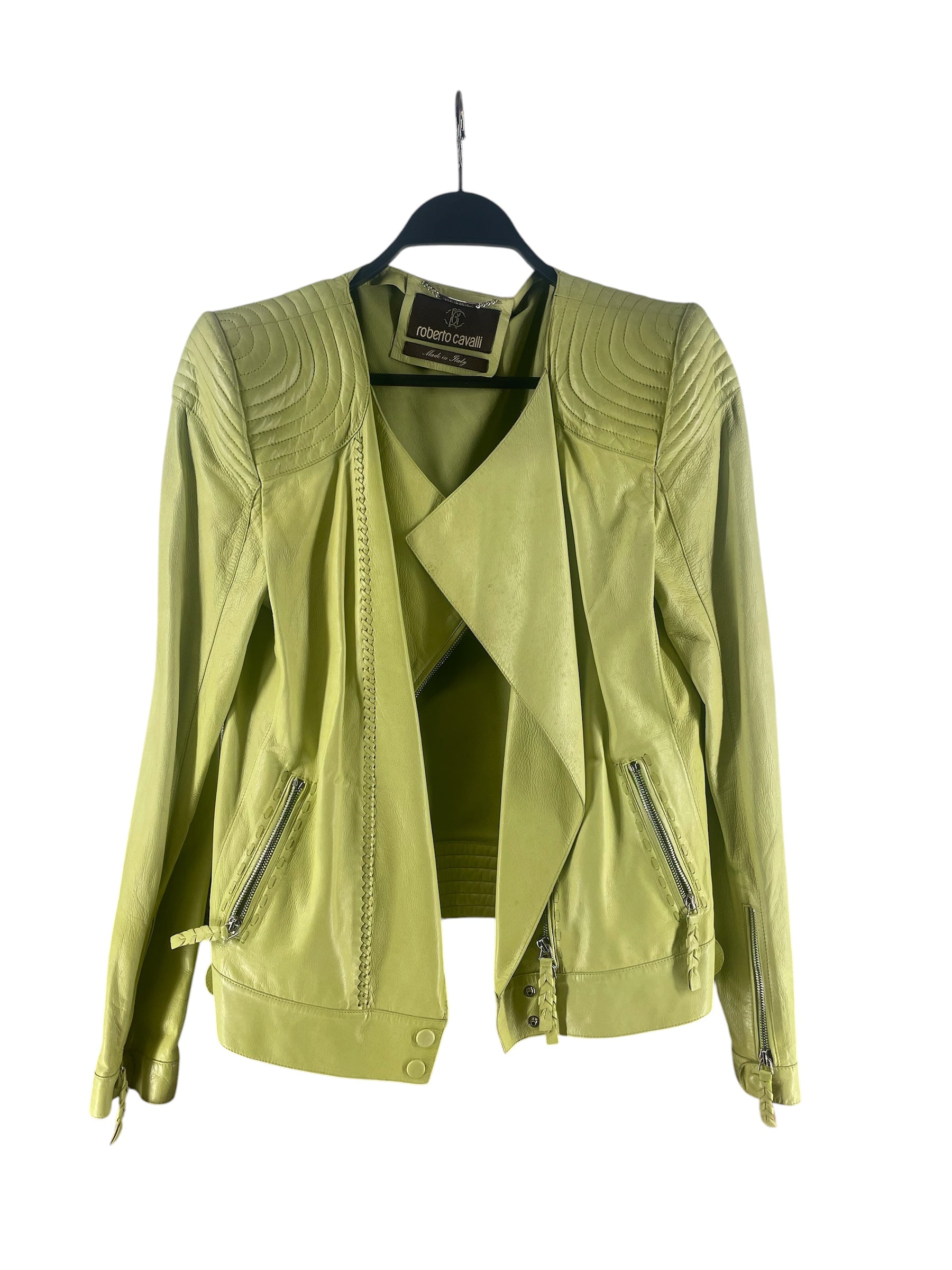 roberto cavalli/Leather Jkt/46/Leather/GRN/BRAIDED MOTO JKT view 1