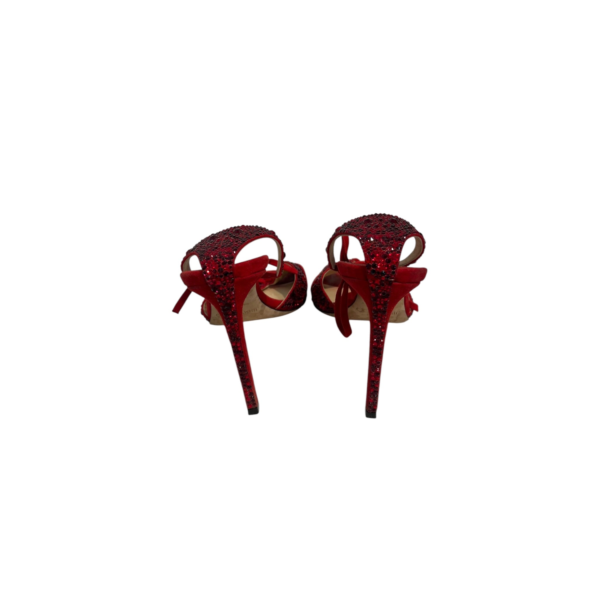 JIMMY CHOO/Heels/EU 39.5/Leather/RED/Ankle Strap/CRYSTAL DOWN HEEL BOW view 4