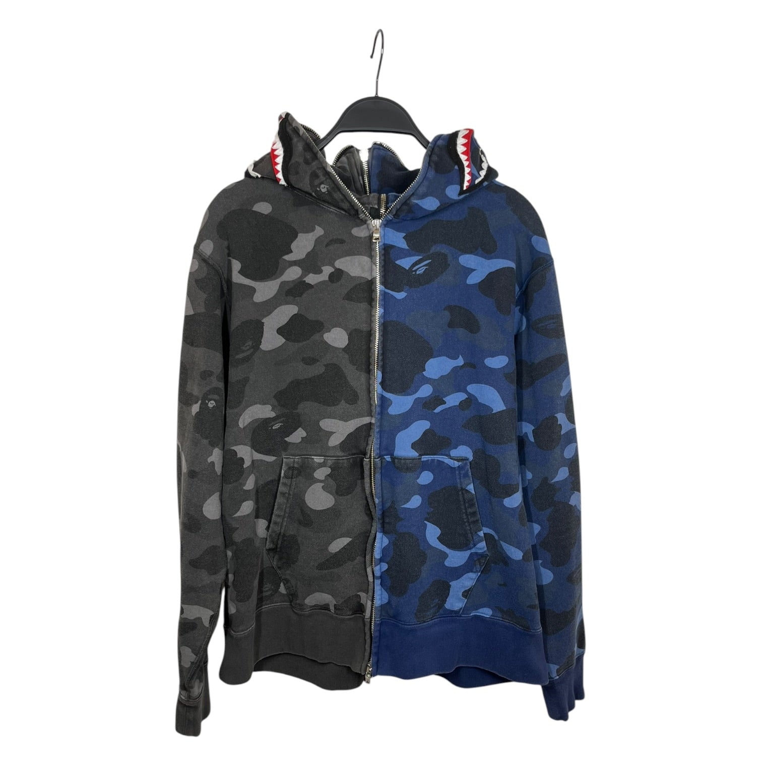 A BATHING APE/Hoodie/L/Camouflage/Cotton/BLU/Blu/Blk Separate Camo FullZip view 1