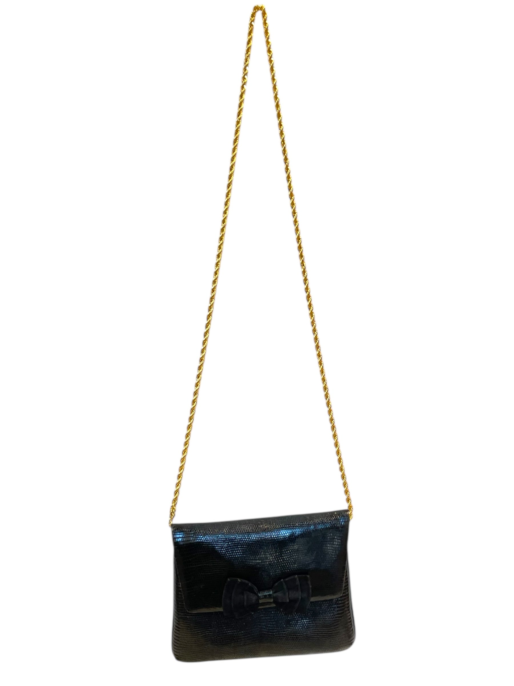 BOTTEGA VENETA/Cross Body Bag/OS/Leather/BLK/BOW/ GOLD STRAP/ LIZARD view 2