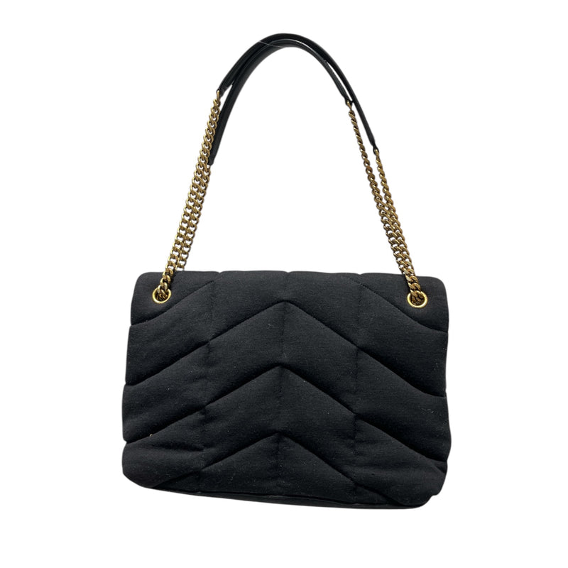 YVES SAINT LAURENT/Cross Body Bag/Cotton/BLK/GOLD DETAILING/PUFFER BAG