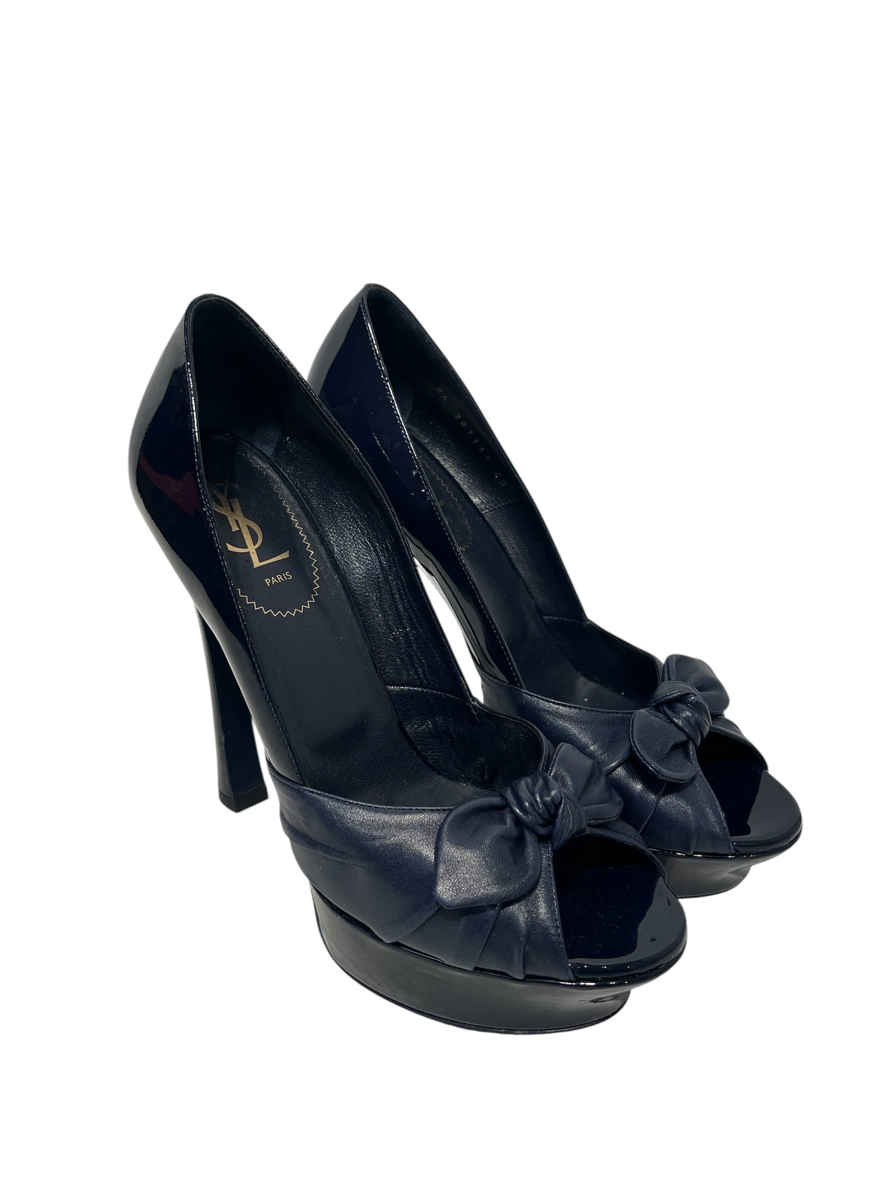 YVES SAINT LAURENT/Heels/EU 40/Leather/NVY/Bow view 1