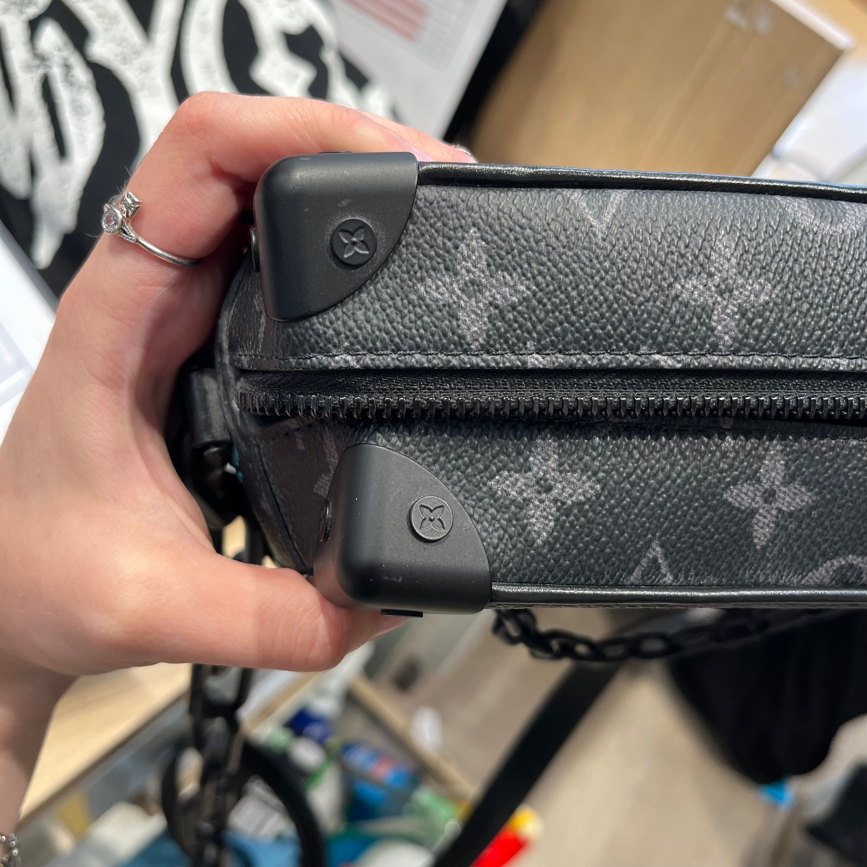 LOUIS VUITTON/Cross Body Bag/Monogram/Leather/BLK/ECLIPSE FLORAL MINI SOFT TRUNK view 9