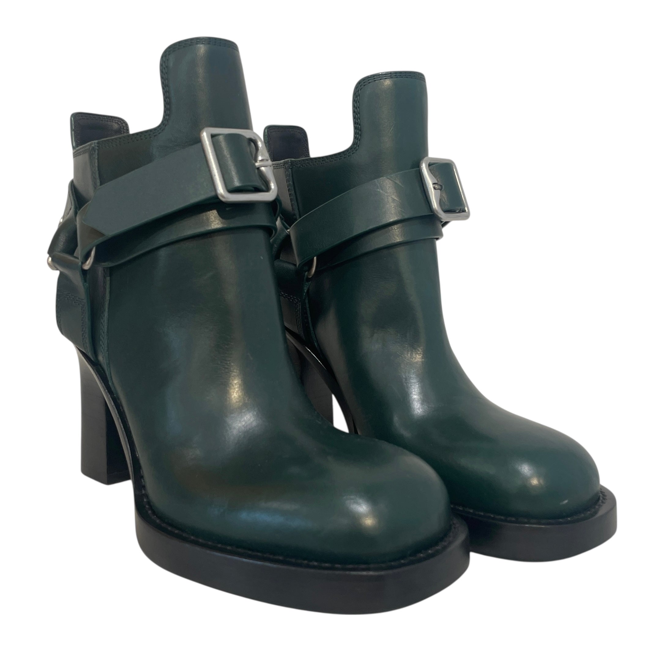 BURBERRY/Booties/EU 37/Leather/GRN/BUCKLE LEATHER ANKLE BOOT view 1
