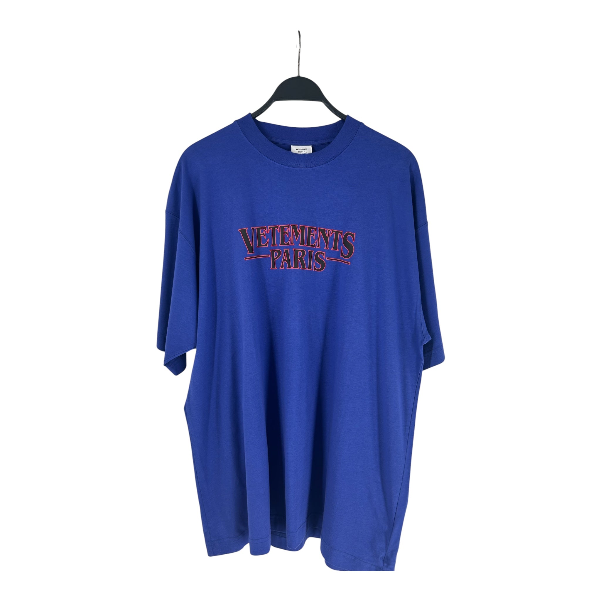 VETEMENTS/T-Shirt/XS/Cotton/BLU/VETEMENTS PARIS LOGO RED LINE view 1