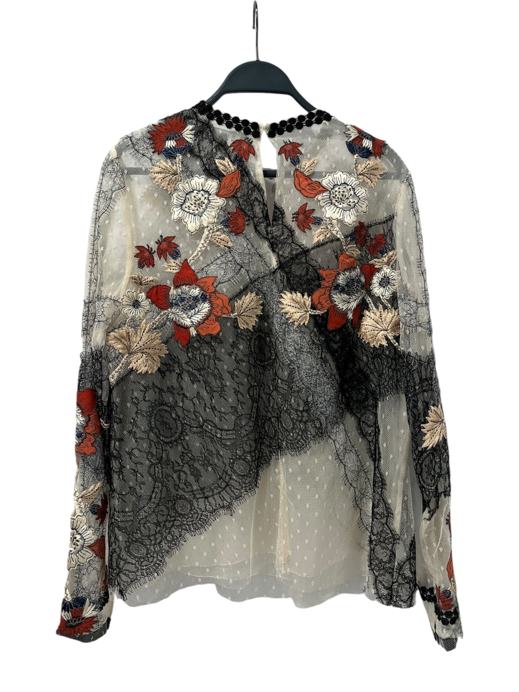 BIYAN/LS Blouse/L/Floral Pattern/Silk/MLT/SHEER W/ LACE ALL OVER view 2