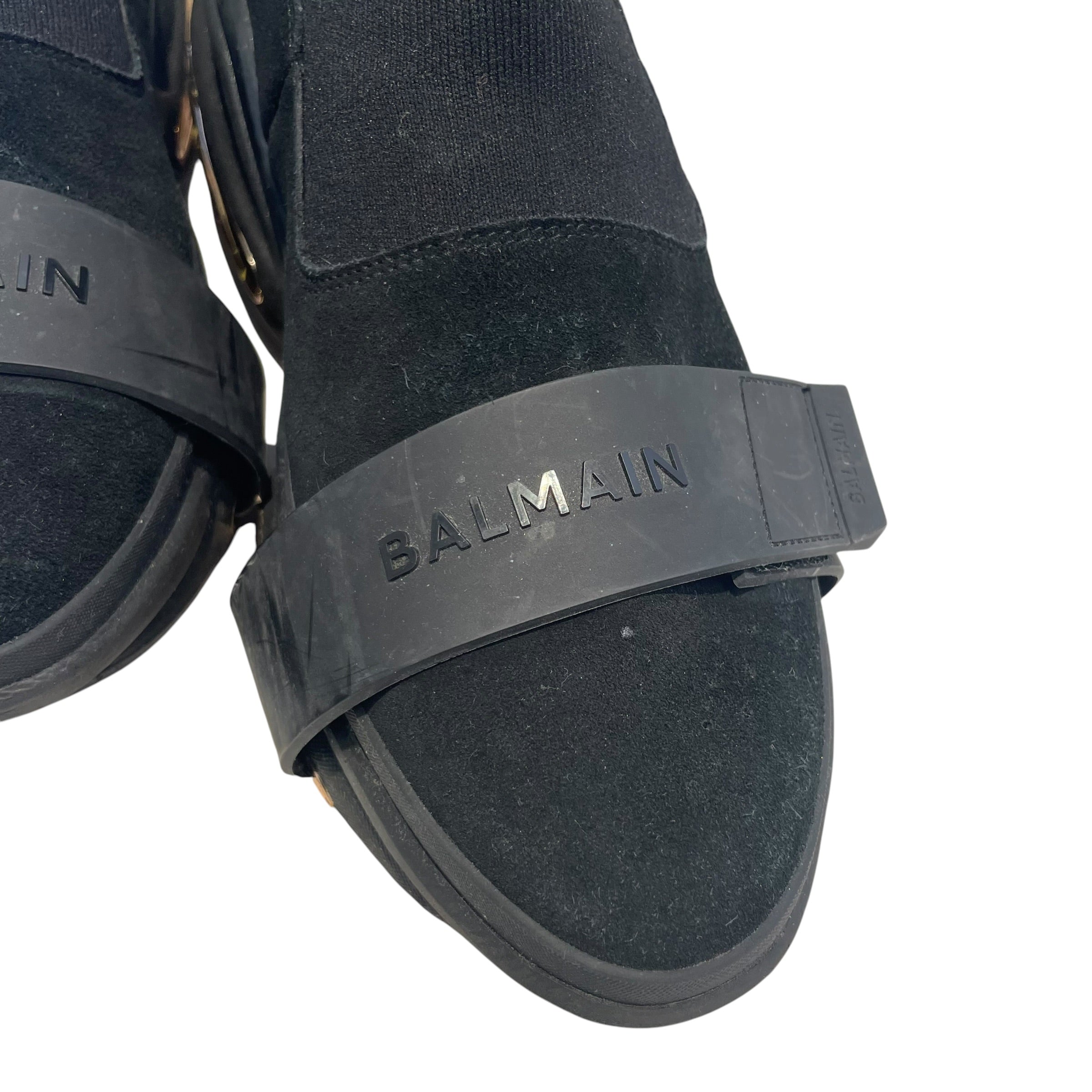 BALMAIN/Hi-Sneakers/US 10/Cotton/BLK/Gld on bottom/B in gld view 4