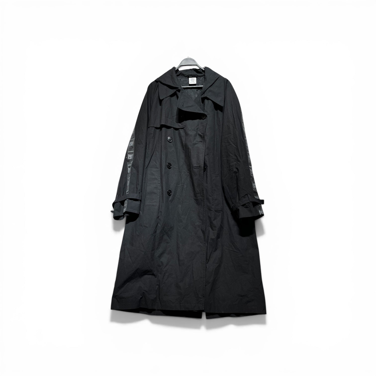 VETEMENTS/Trench Coat/S/Cotton/BLK/PLASTIC BAG TRENCH view 1