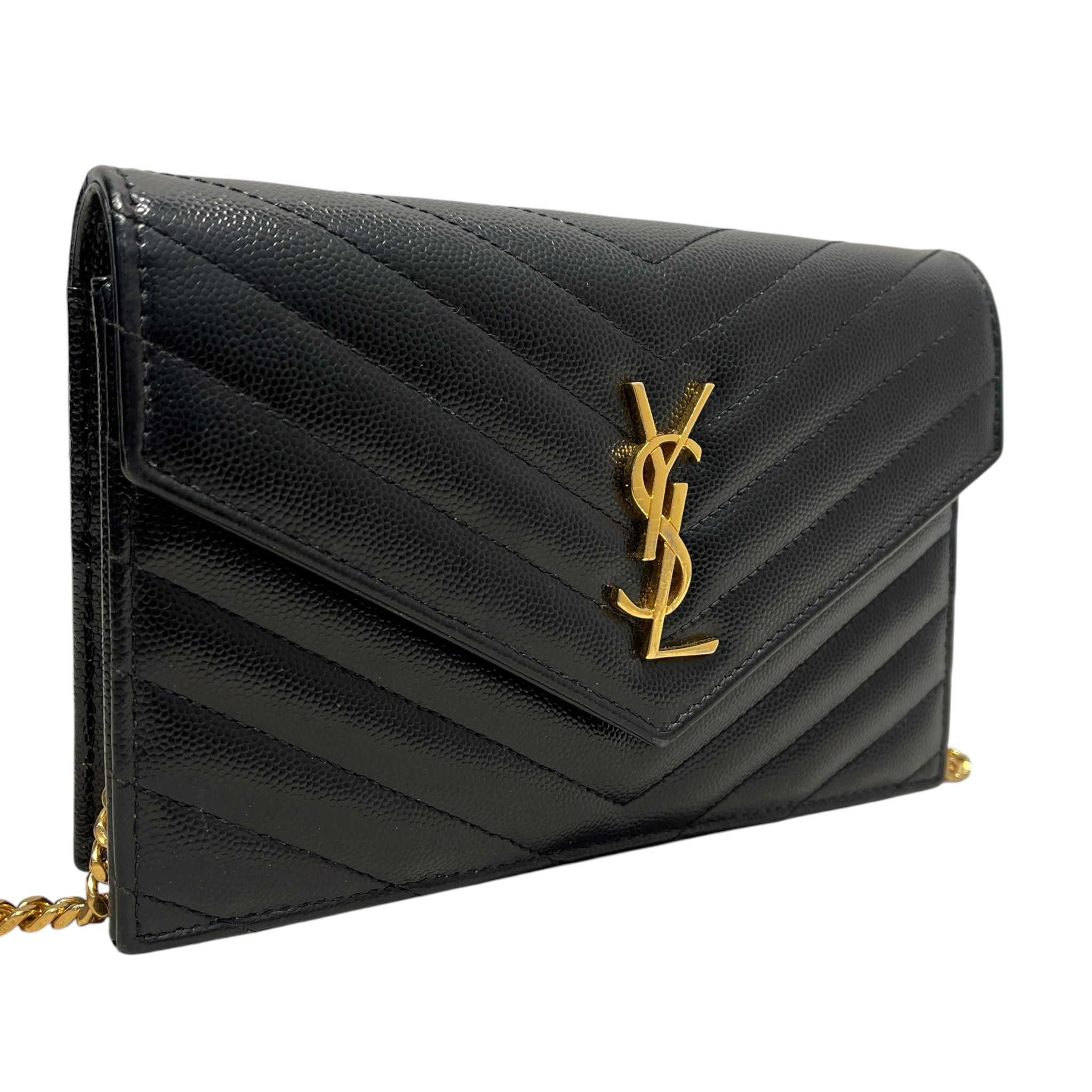 SAINT LAURENT/Cross Body Bag/Leather/BLK/LEATHER ENVELOPE PEBBLE view 8