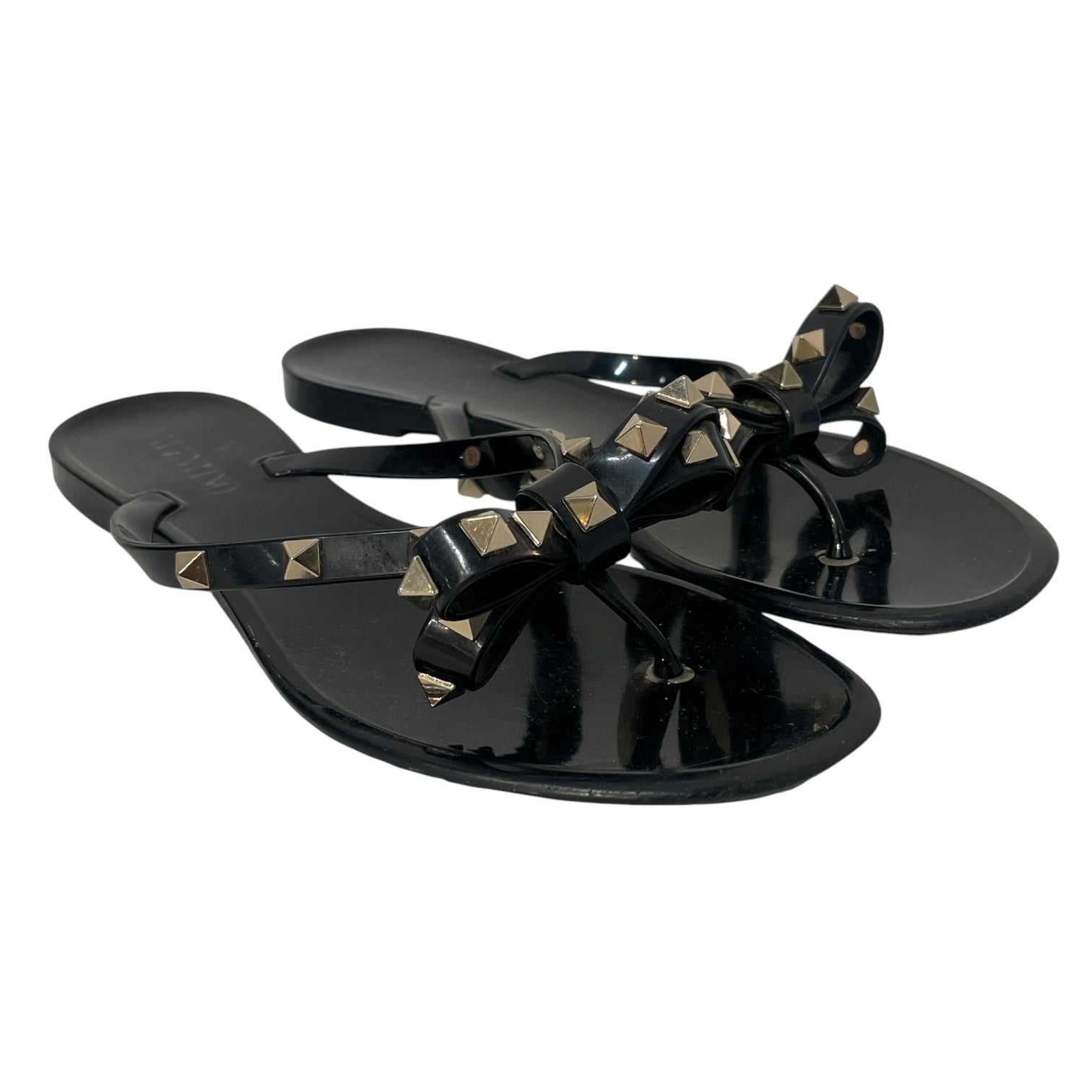 VALENTINO GARAVANI/Sandals/EU 38/BLK/rockstud bow flipflop view 1