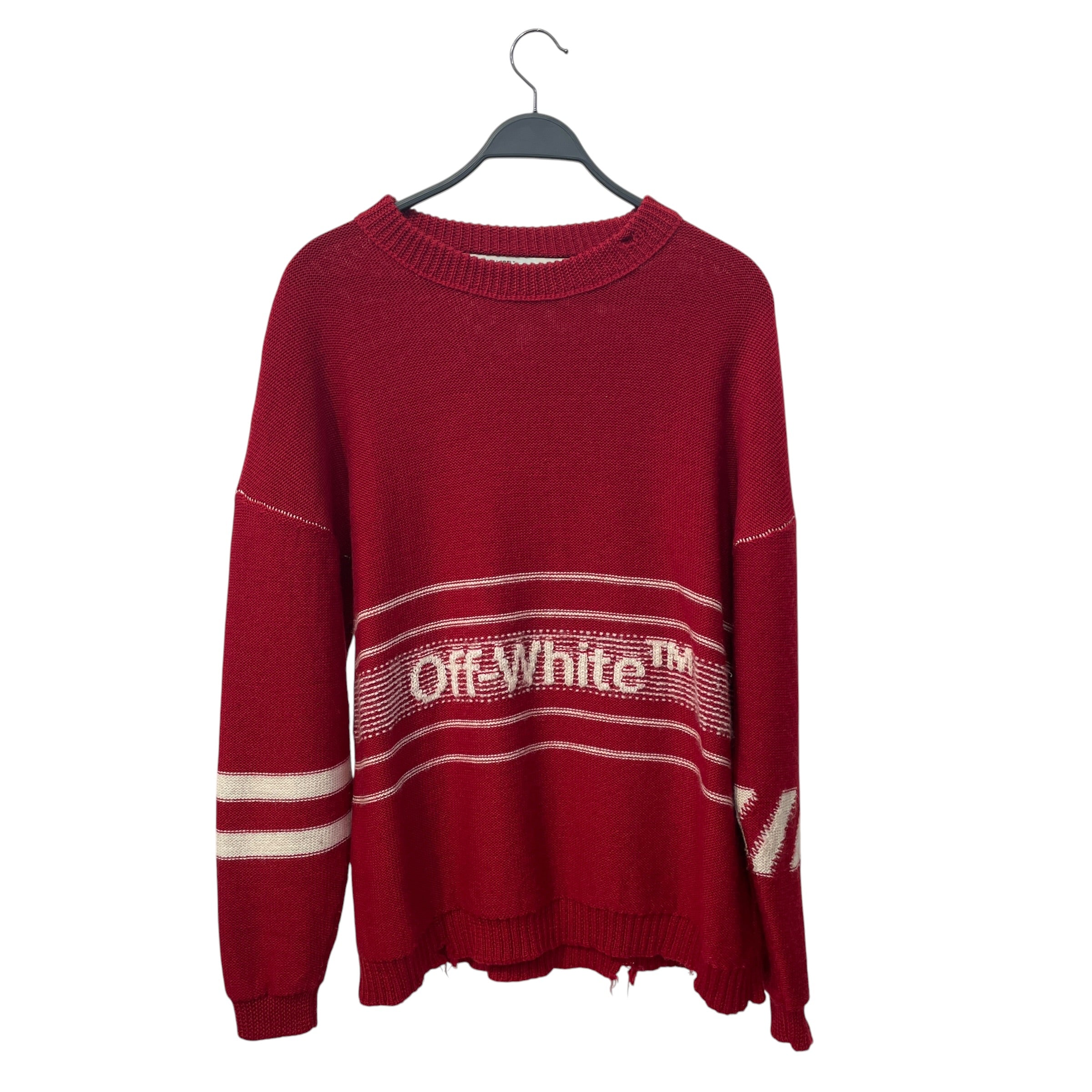 OFF-WHITE/Cardigan/XS/Wool/RED/OFF WHITE chest logo striped view 1