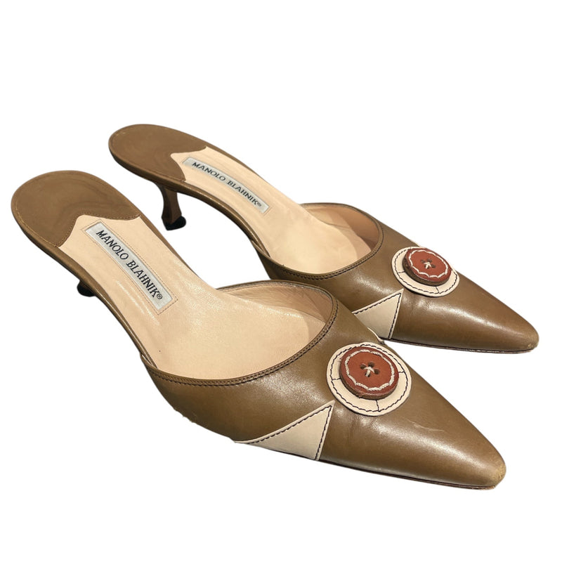 MANOLO BLAHNIK/Heels/EU 40.5/Leather/CML/BUTTON MINI HEELS